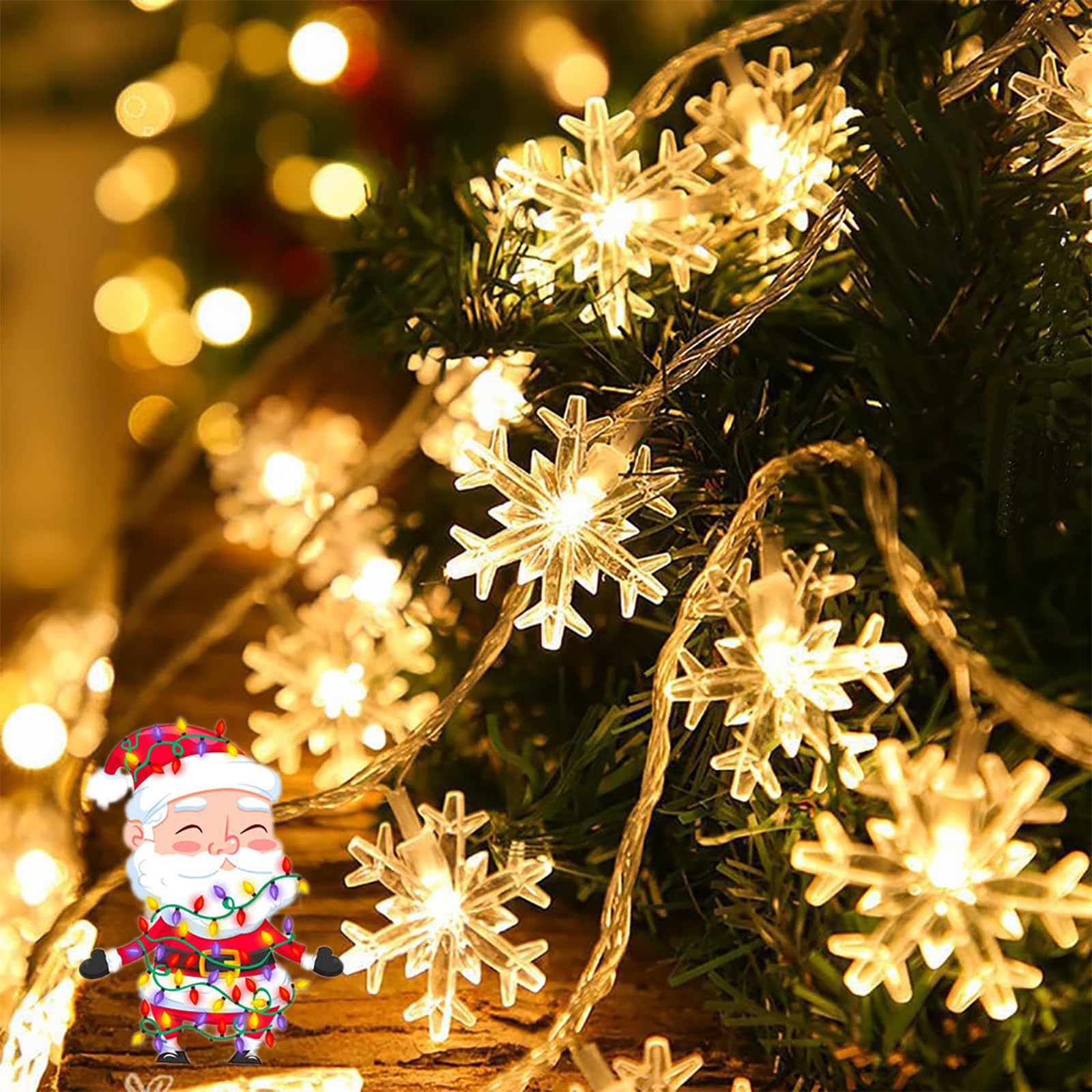 behone Guirnalda de Luces LED copo de nieve Exterior,Guirnalda Luces 6M 40 LED con Pilas Guirnalda de Luces IP65 Impermeable para Tarro Jard¨ªn Camping Navidad Decoraciones Interiores y Exteriores