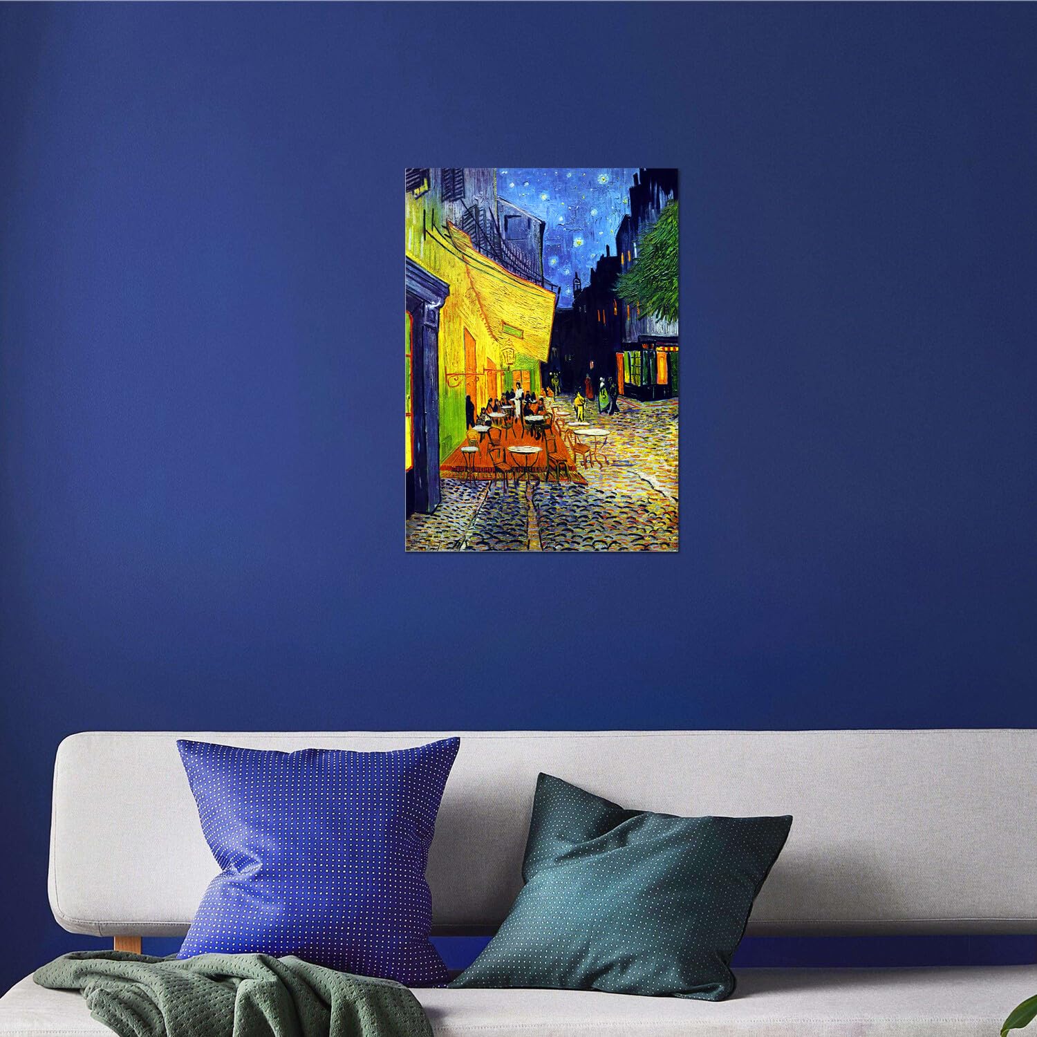 Giallobus - Impression sur toile - Vincent Van Gogh - Terrasse d'un café la nuit - Verre acrylique - 50L x 70l cm - Tableaux modernes pour la maison
