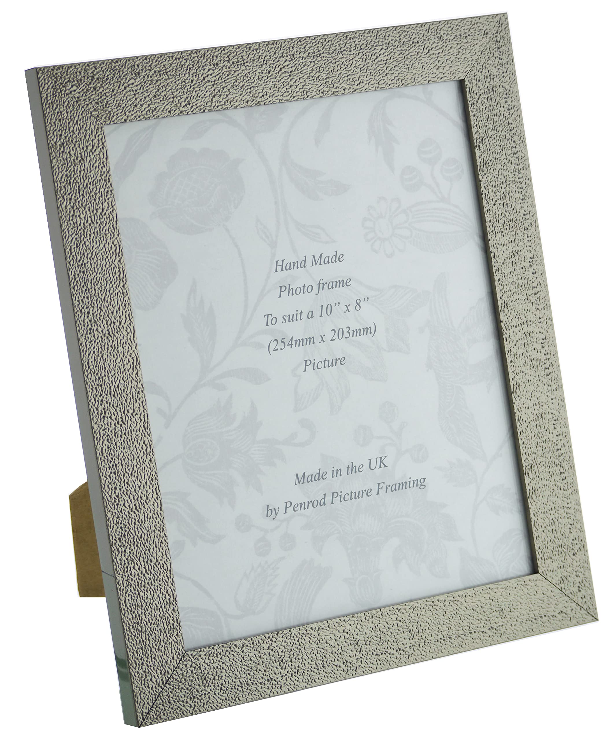 Penrod Picture Framing Charleston Shiny Sparkly Embossed Pewter 10x8 inch photo frame with mirror effect edge.