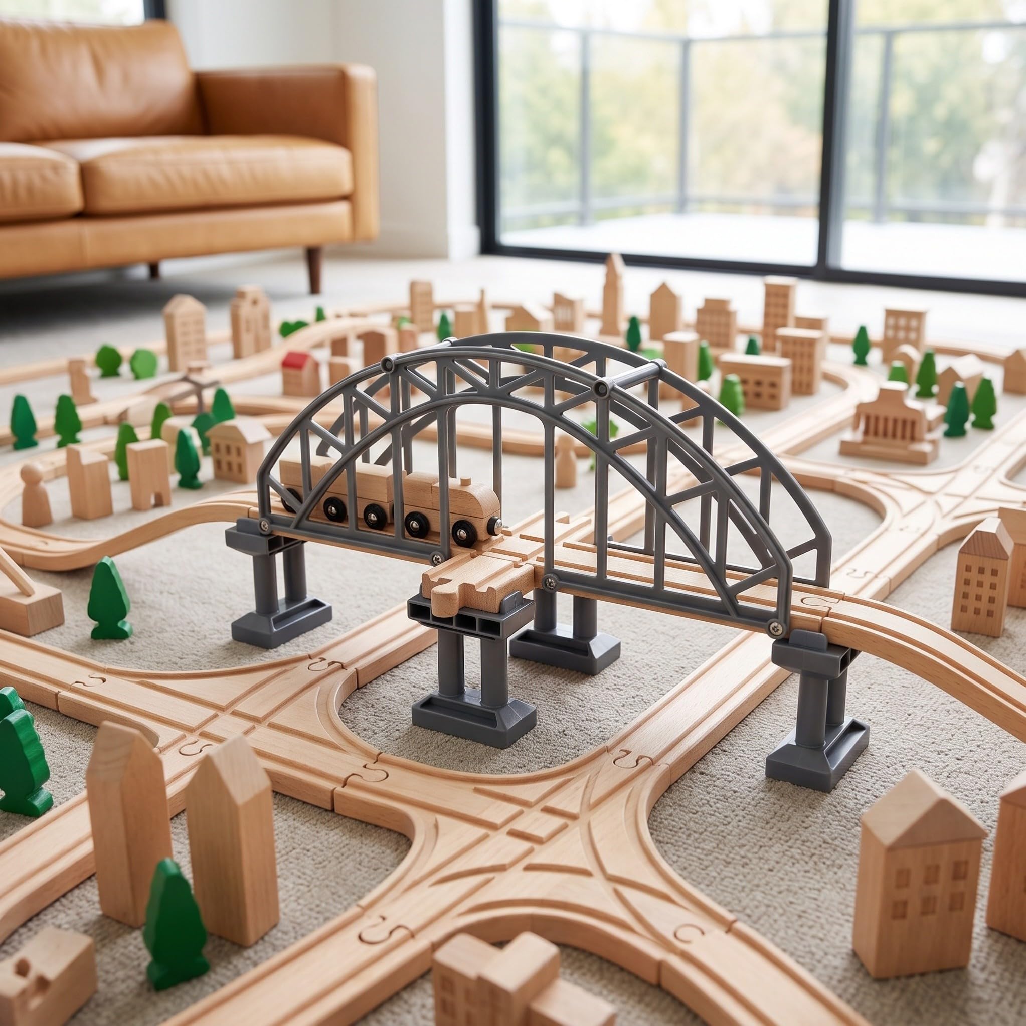 WOONEKY Ponte per Trenino in Abs e Legno, Accessorio per Bambini 1 Pezzo
