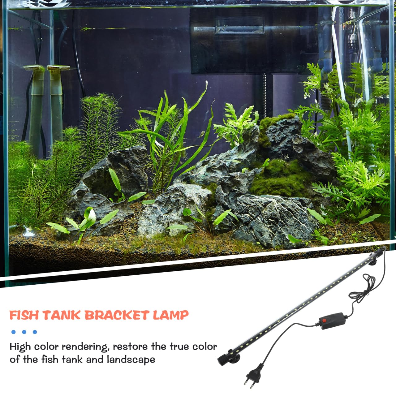 Housoutil Lumière Led Aquarium 58Cm Éclairage Blanc Pur Haute Luminosité Ventouses Lampe Décorative Aménagement Paysager Aquatique Prise Ue