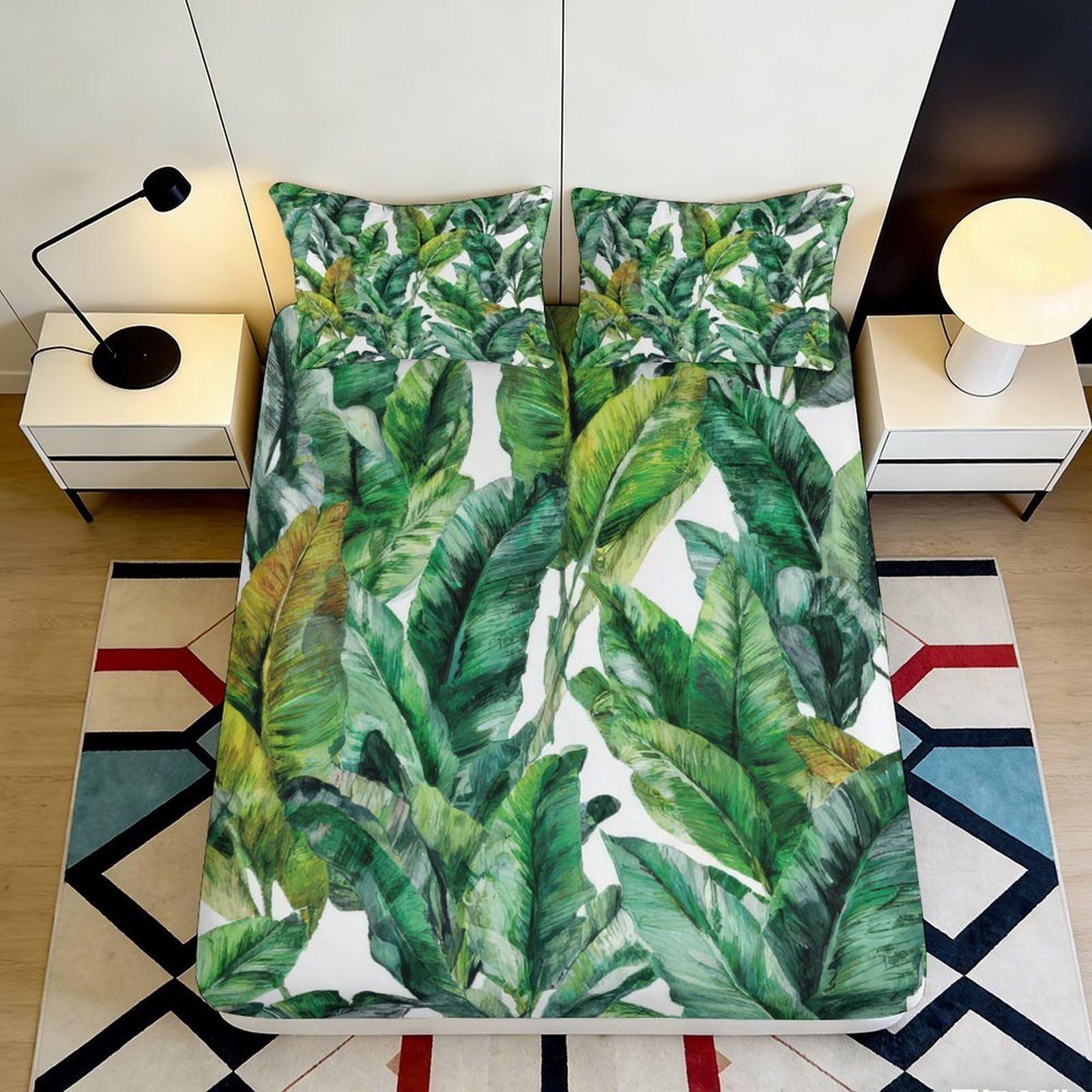 Jqzkxnhpbr Style-6 3D Printed Tropical Leaf Fitted Sheet Microfiber Green Botanical Bed Cover For Bedroom Dorm Mattress Decor Protection 90X200x25cm