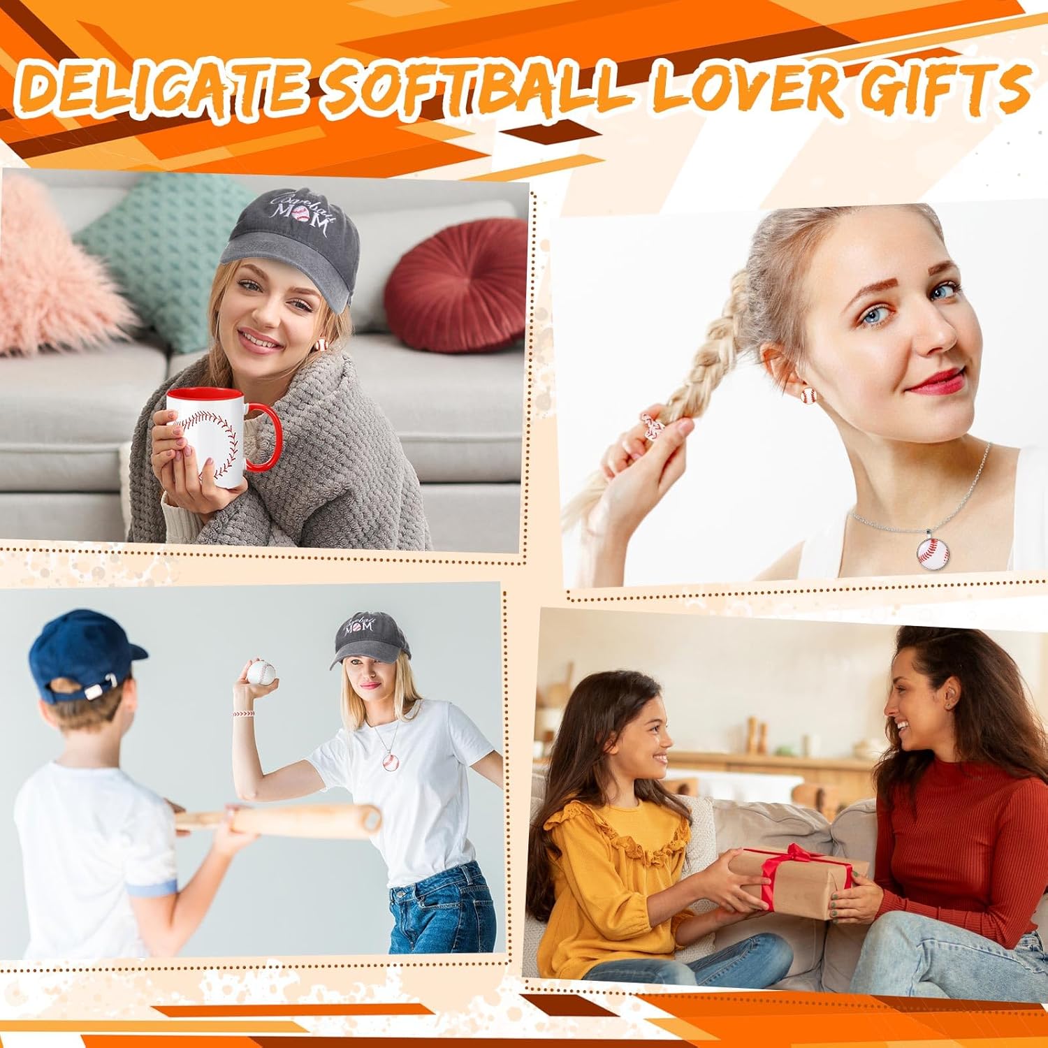 12 Pcs Mother's Day Baseball Mom Gifts Set Include Baseball Mom Hat, Coffee Cup with Spoon, Sport Hair Ties, Ball Necklace, Earrings for Mother Women Mama Birthday Gifts Player Coach Team - Image 7