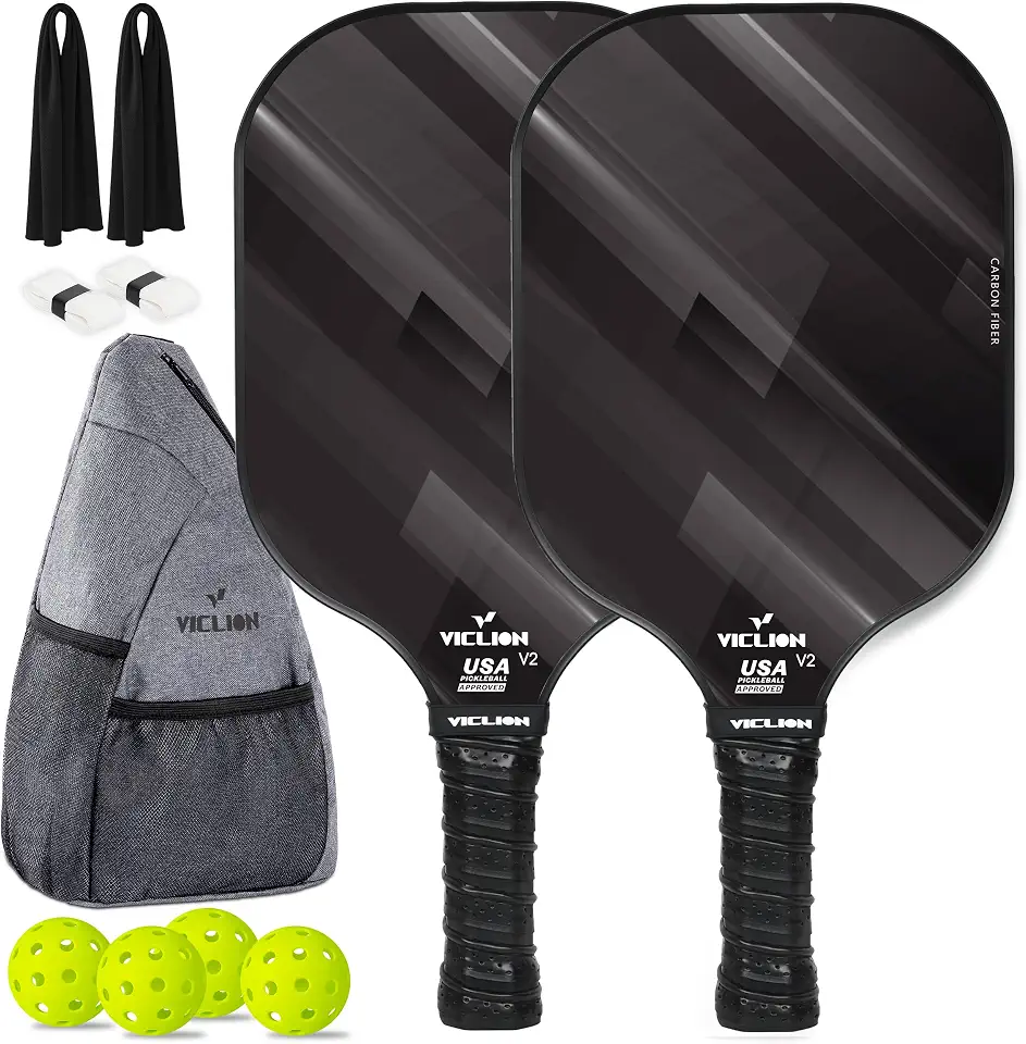 Pickleball Paddles, Juego de 2 Palas de Pickleball de Fibra de Carbono aprobadas por la USAPA, Incluye 4 Pelotas y 1 Bolsa, Raquetas Ligeras para Principiantes