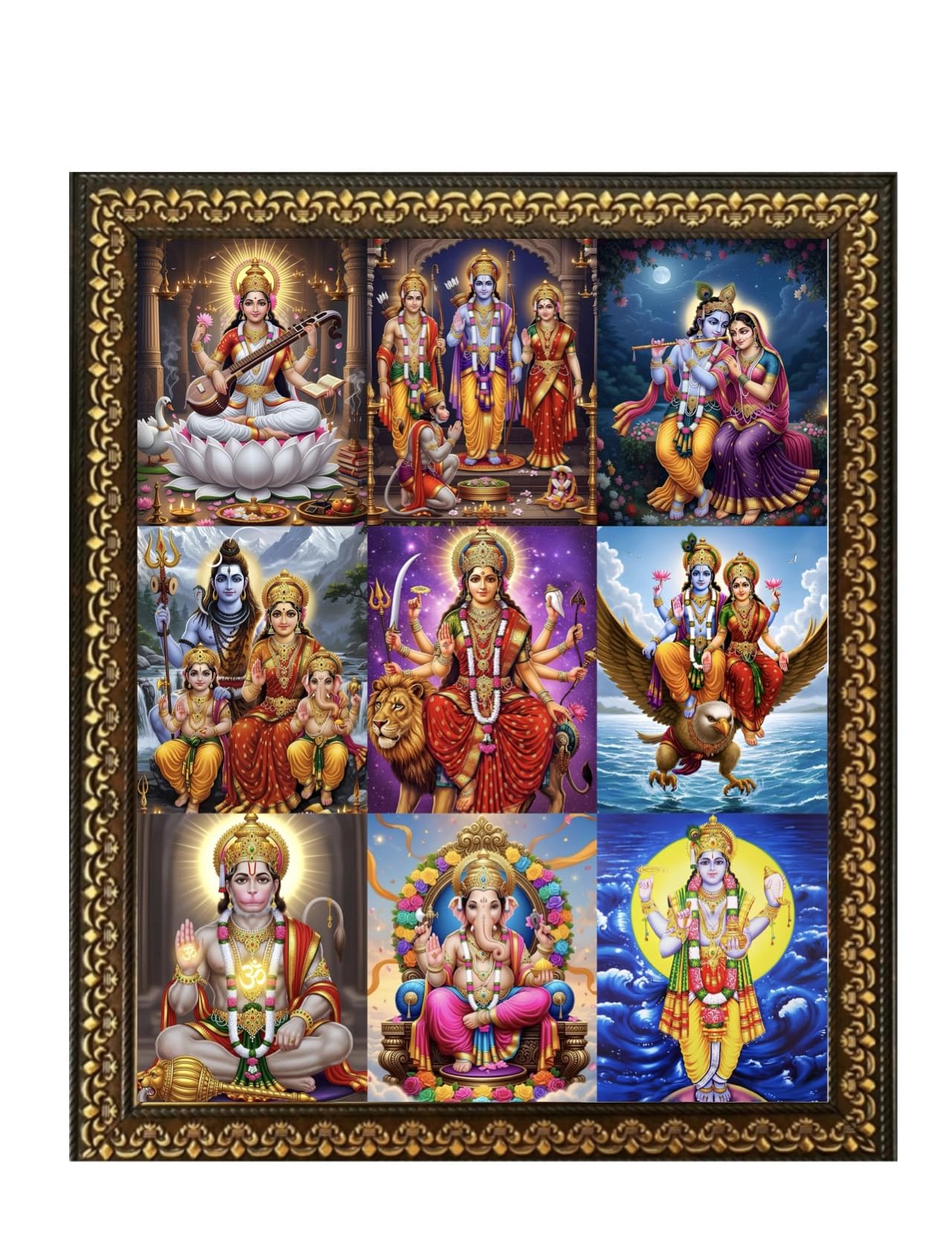 9 in 1 Gods Photo Frame, Durga Mata, Ram Darbar, Lord Hanuman, Radha Krishna, Shiv Parivar, Saraswati Mata, Vishnu Laxmi, Ganesh Ji, Dhanwantri Ji for Mandir, Pooja Ghar and Office 10x12 inch (medium)-image-41