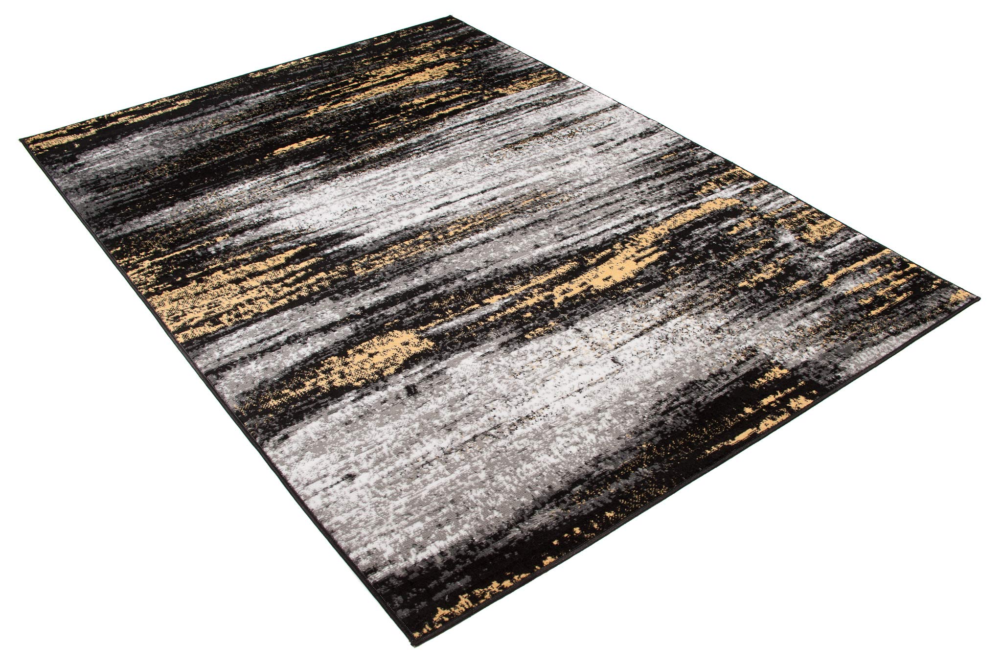TAPISO Maya Dywan z krótkim włosiem, nowoczesny, rozmyty, melanż, w paski, czarny, szary, żółty, biały, do salonu, sypialni, Öko-Tex 200 x 200 cm