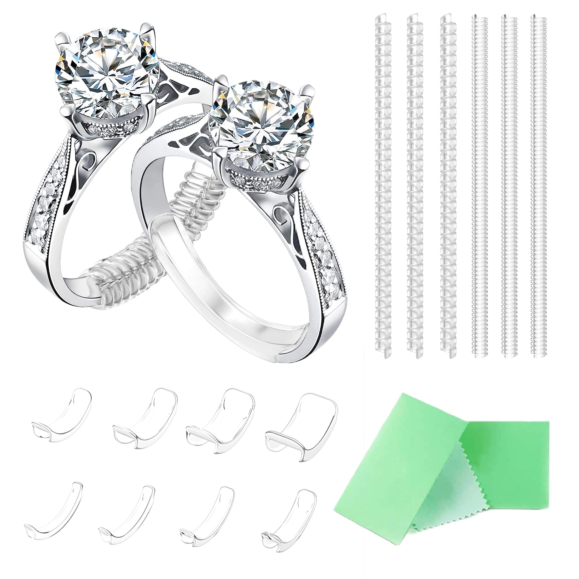 Ring Sizers for Loose Rings - 8 Clip-on Ring Size Adjusters &amp; 6 Clear Coils