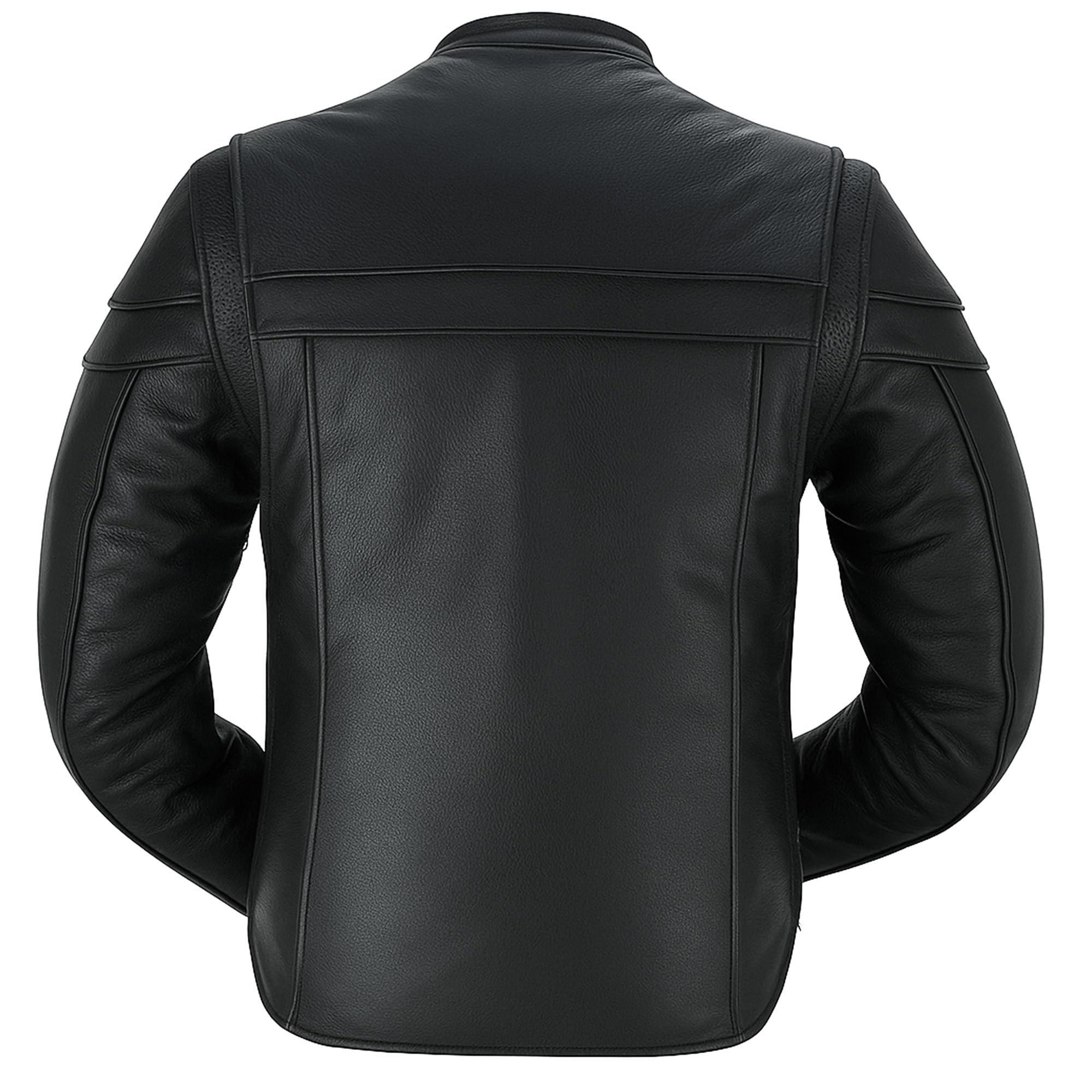 Daniel Smart Men Motorcycle Black Leather Jacket Mandarin Collar Biker Leather Jacket with inside pockets — view 3