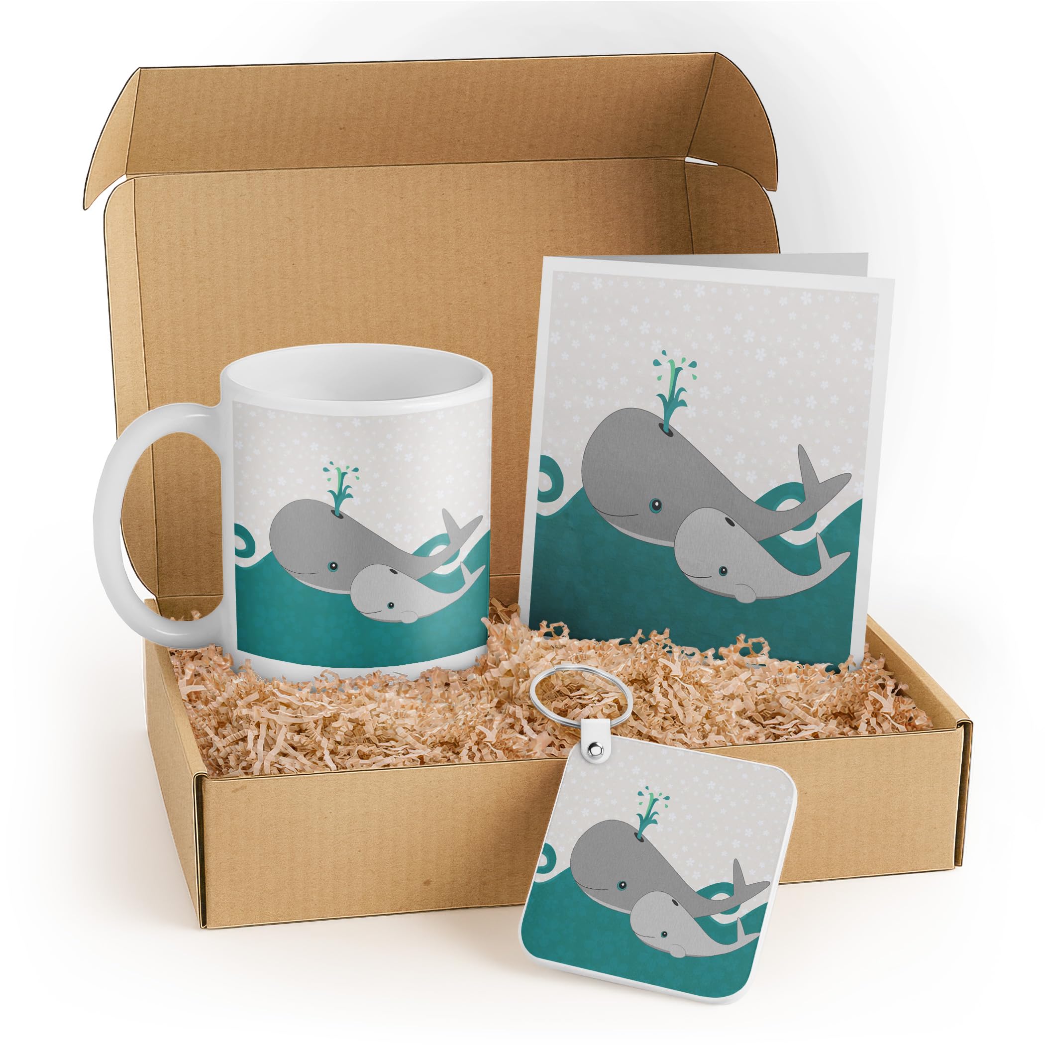 3dRose Cute Whale Gift Set for Kids - Mug, Card, and Keychain - Perfect for Birthdays and Friendship