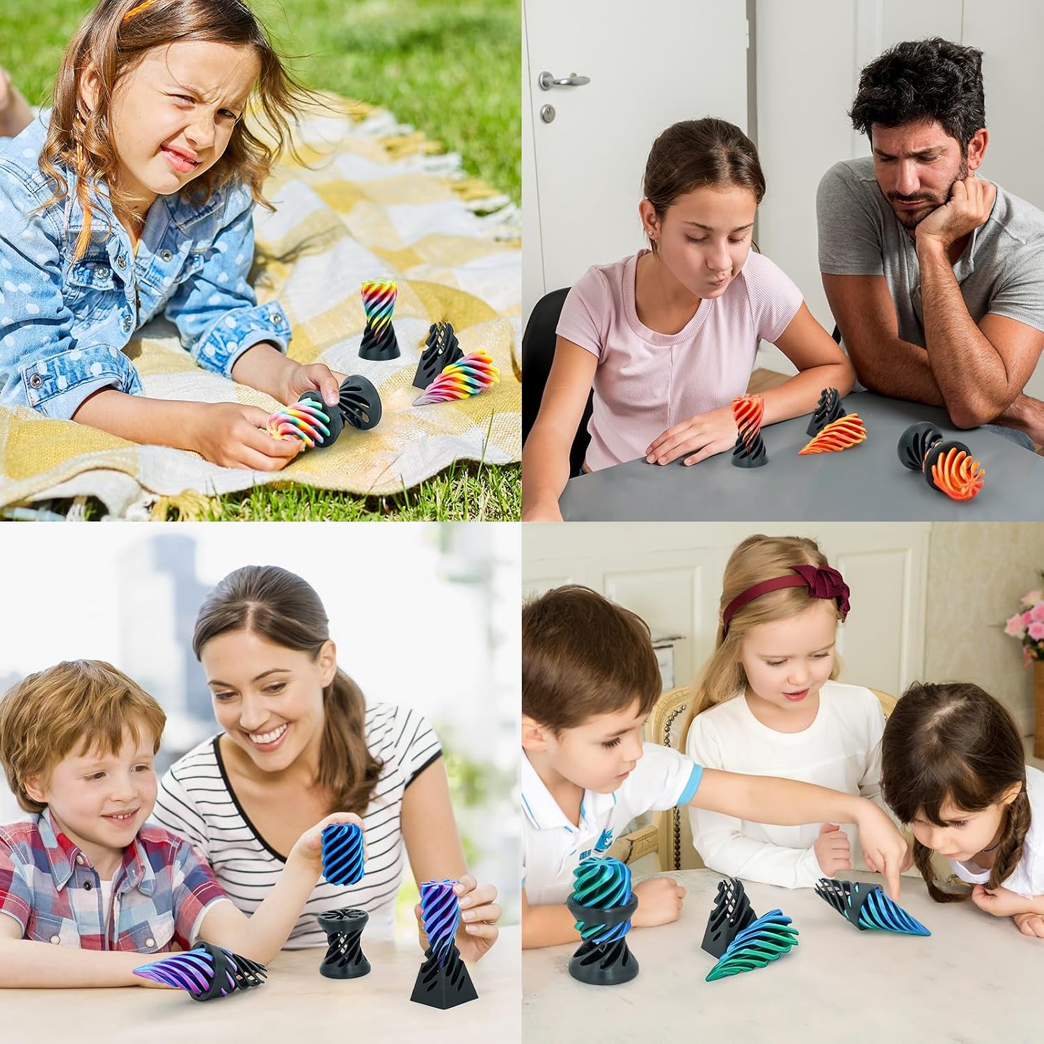 3 Packs Spiral Fidget Impossible Cone,3D Printed Optical Illusion Desk Toys Stress Relief Sculpture, Unique Office Gifts Teens Adults Kids Stocking Stuffers Christmas White Elephant(Black-Purple)