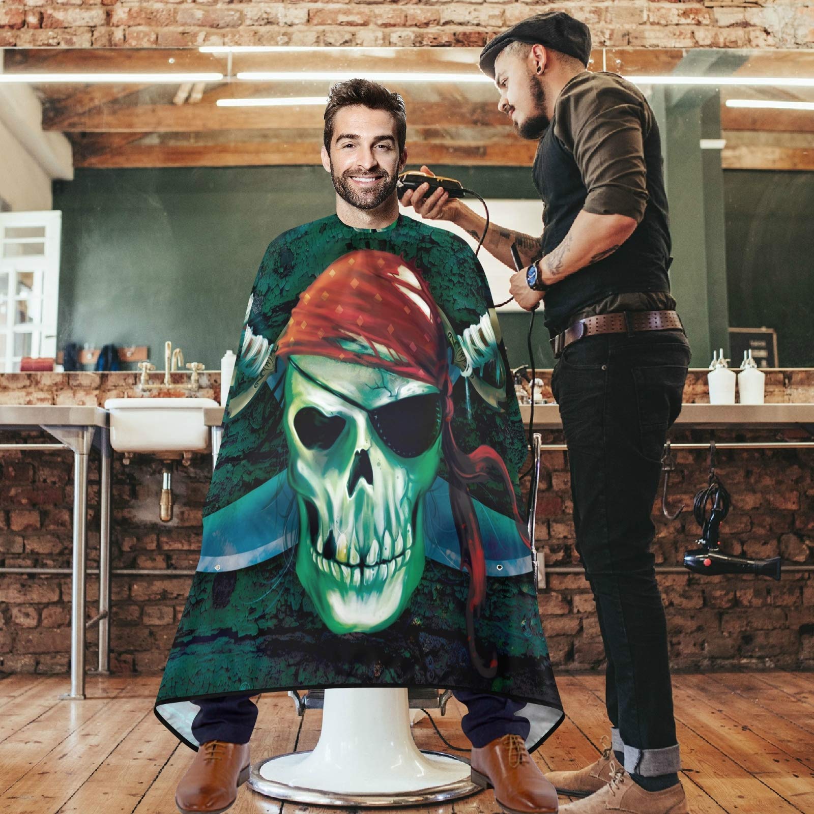 visesunny Barber Cape Pirate Skull Polyester Hair Cutting Salon Cape Apron Anti-Static Haircut Shaving Cloth Beard Shaving Bib Hairdressing Cape