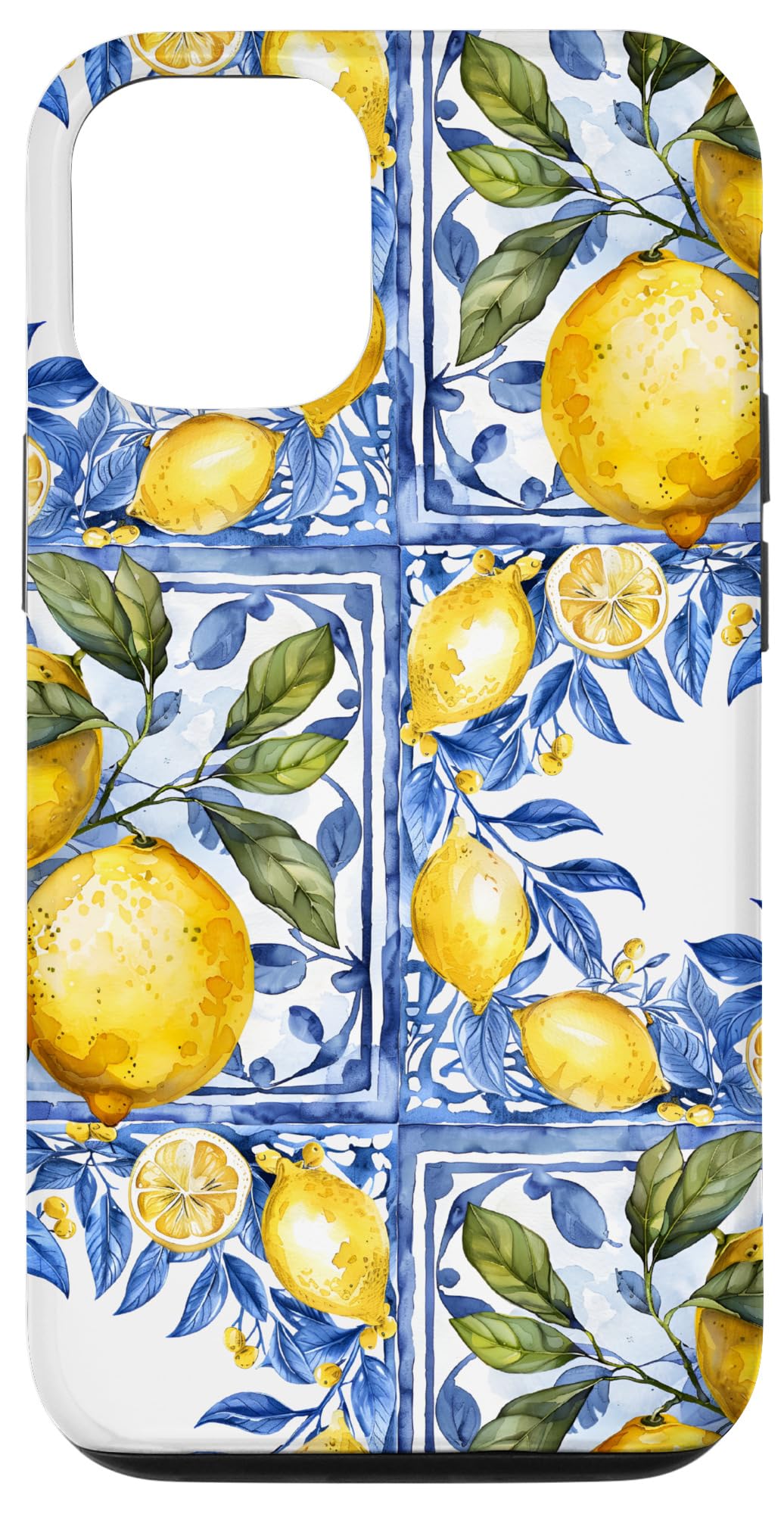 Lemon Italian Blue Tiles Pattern Portugal Morocco azulejo Case for iPhone 12/12 Pro