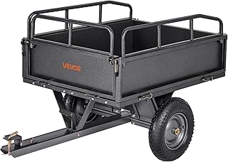 VEVOR 10 Cu.Ft. & 500lbs ATV Trailer Dump Cart Tow Behind, Heavy Duty Utility UTV Trailer, Tow Behind Steel Yard Dump Wagon Cart with 14" Tires for Lawn Mower Tractor