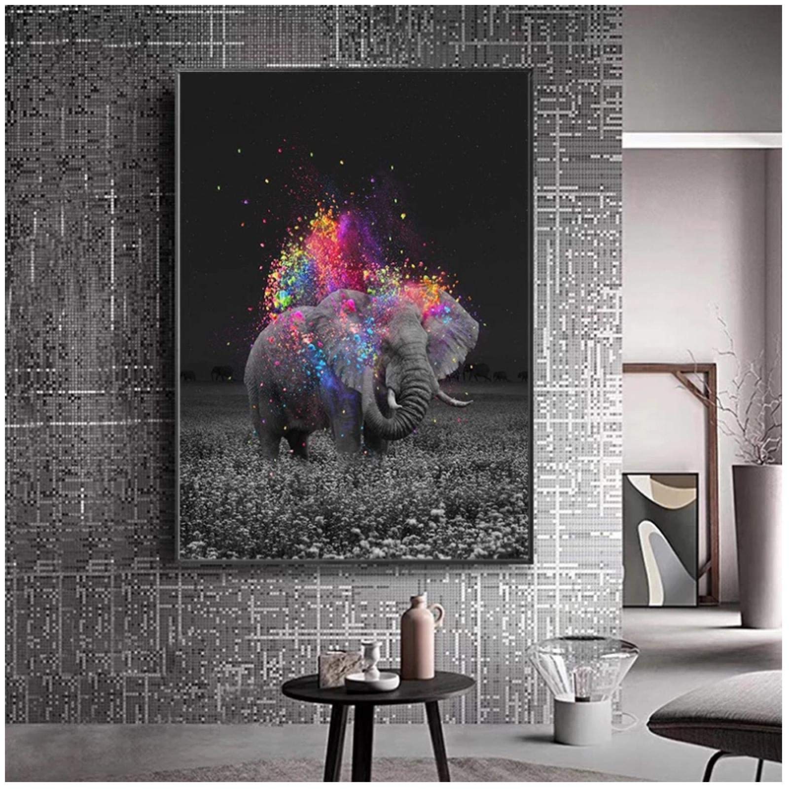 Amazon.co.jp: カラフルなファンタジー象のキャンバスの絵画動物の