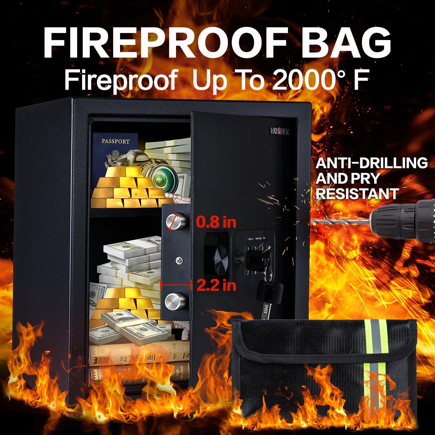 Safe for Home, 1.7 Cubic Feet Safe Box with Electronic Digital Keypad, Fireproof Bag, Removable Shelf, Money Box for Money, Documents, Office, Hotel and Personal Use, 13.78"D x 12.99"W x 16.54"H