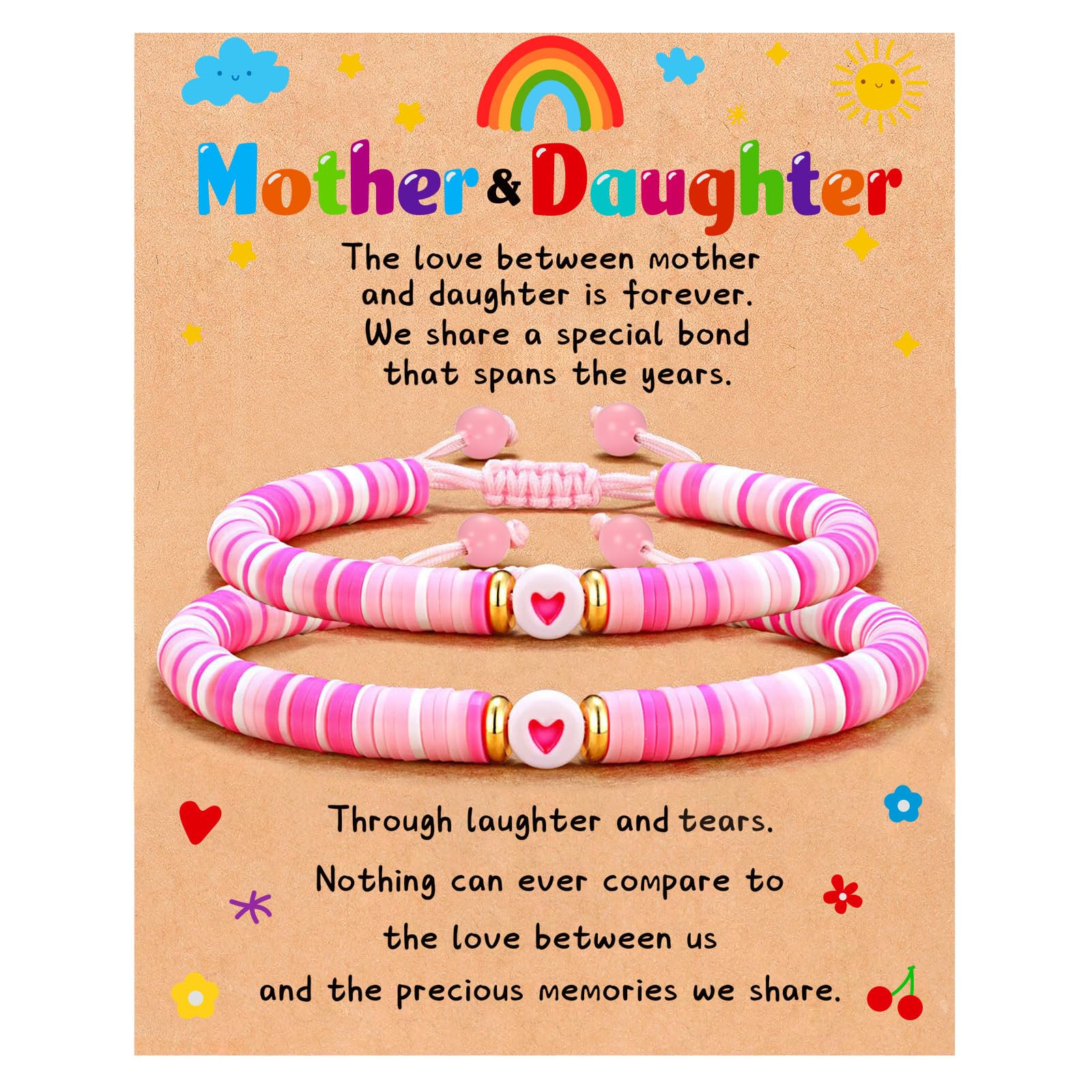 GLITTO Mom Daughter Gifts, 2ps Matching Beaded Heart Bracelets Jewelry for Mother Daughter/Mommy and Me/Mama Mini
