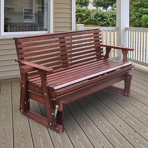 Mecedora para exteriores de 2 plazas, mecedora de madera de 5 pies con respaldo alto enrollable, portavasos y contorno profundo para porche, jardín,