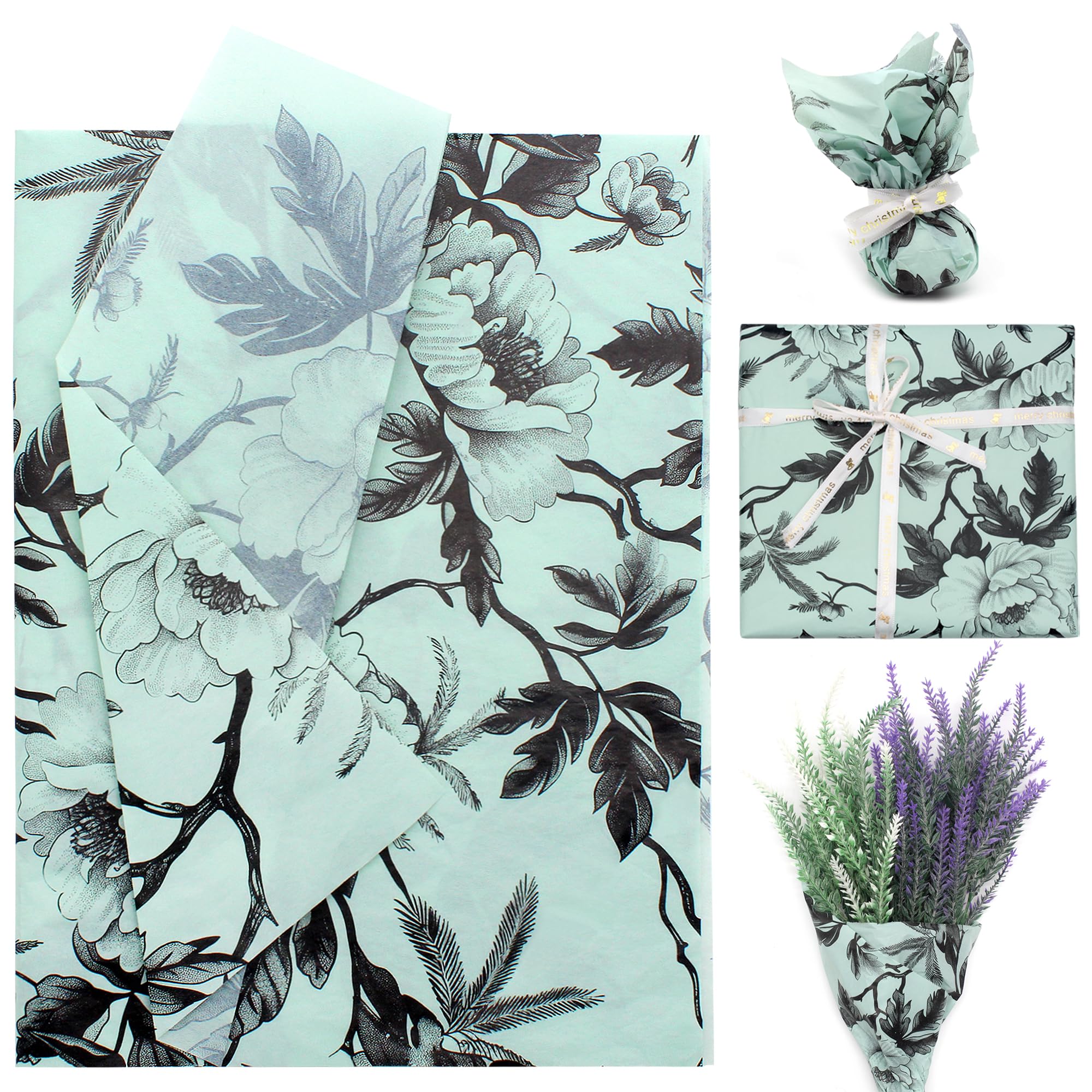 Benvo Floral Tissue Paper 20x29 Inch - 20 Sheets Decoupage Craft Paper for Gift Wrapping, Flower DIY Art Projects, Spring Wedding, Birthday & Baby Shower Decorations(Style L)