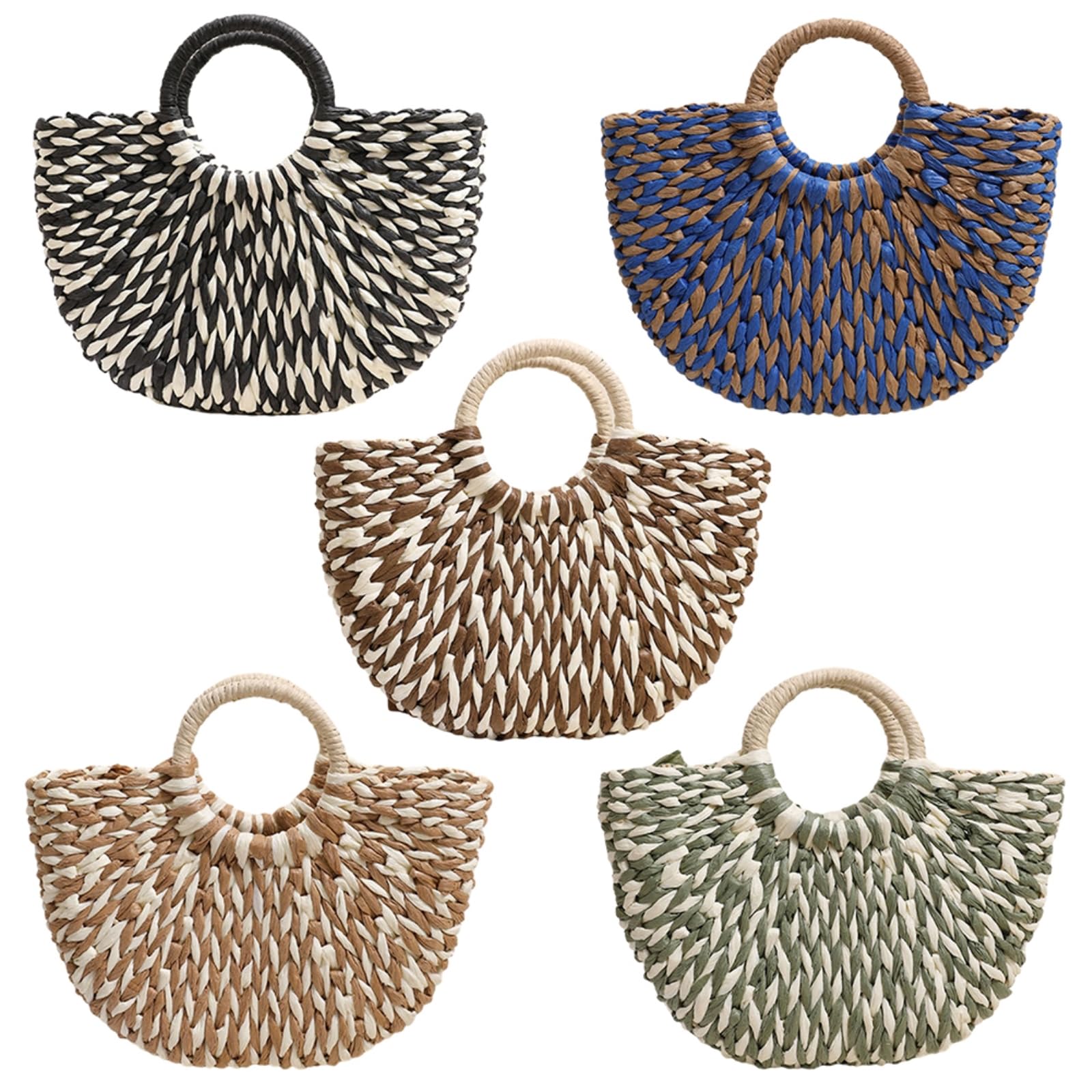 Borsa di Paglia Donna Viaggio Casual Grande capacità Tessuta Fatta A Mano delle Donne, Semicircolare-Green