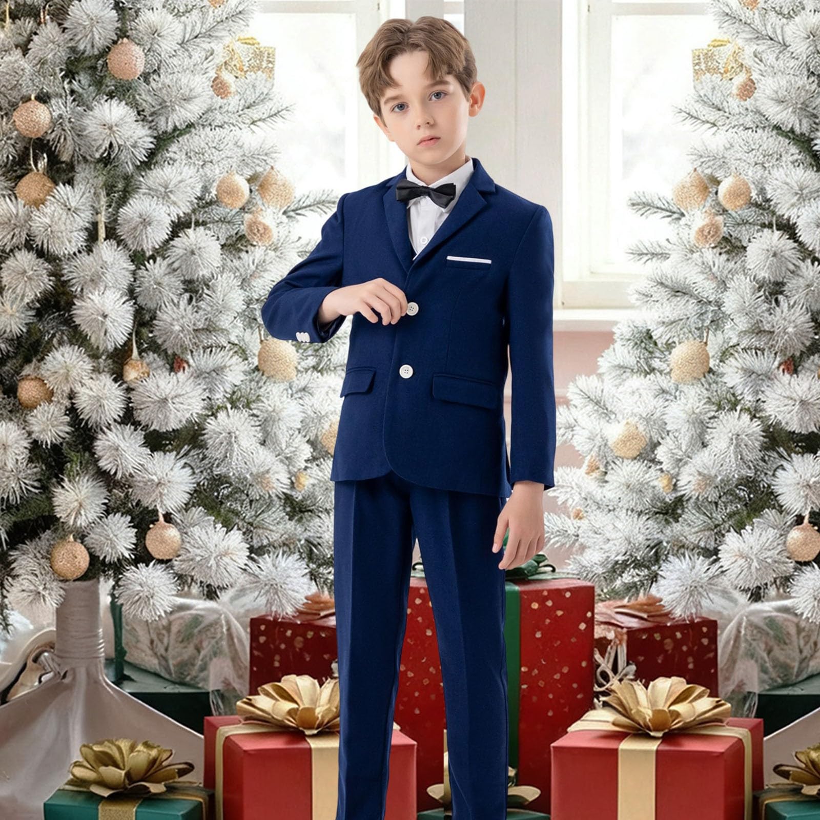 Generisch Elegante set invernale composto da giacca, gilet, cravatta, pantaloni, per occasioni festive, spettacoli dai 4 ai 12 anni, abbigliamento sofisticato