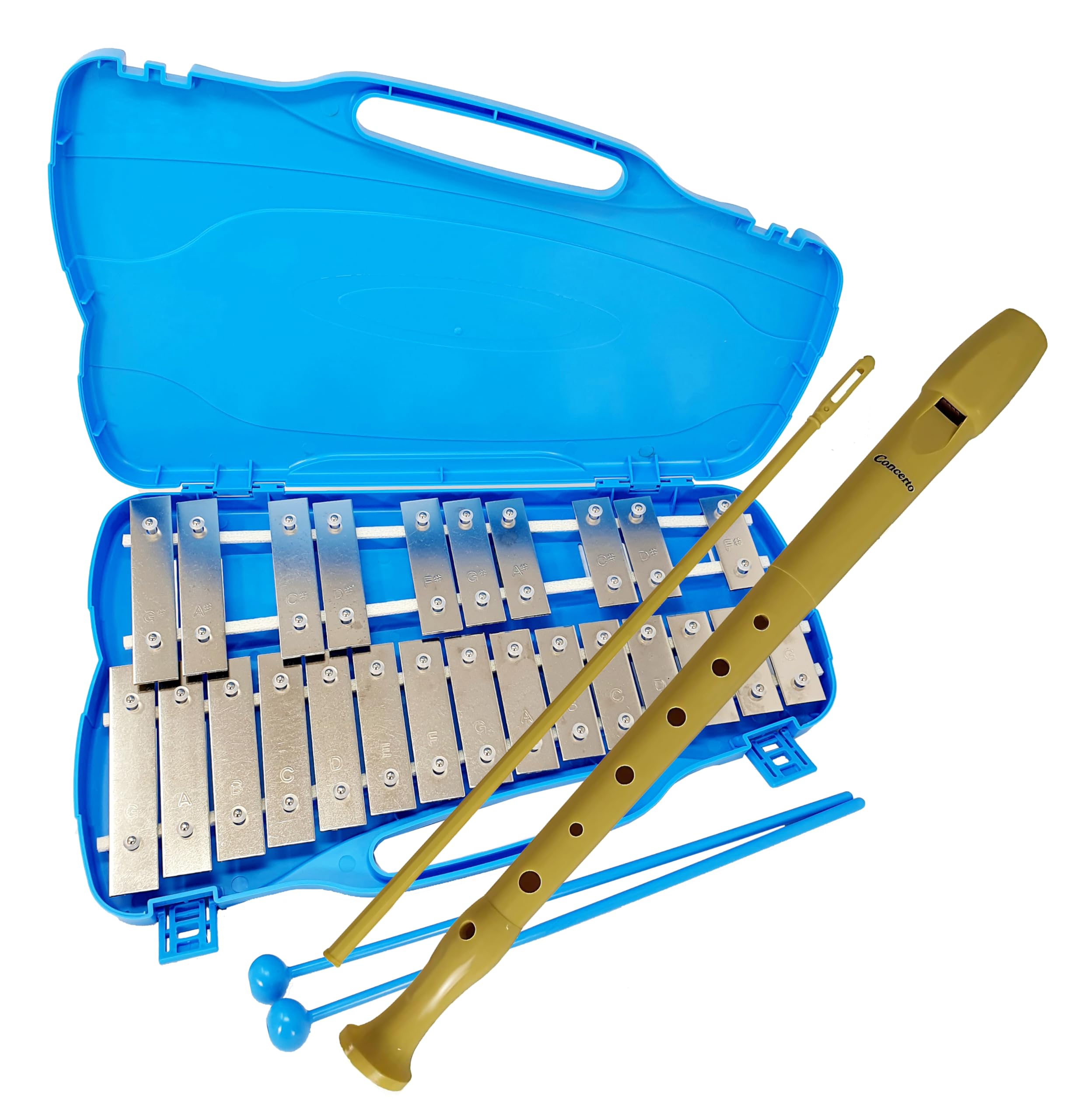 ROCKSTAR - Pack Metalófono AX25N2 y Flauta Dulce 9508 Instrumento Musical Escolar. Xilófono, Carrillón, Glockenspiel 25 teclas metálicas Mazas y Limpiador - Rockmusic