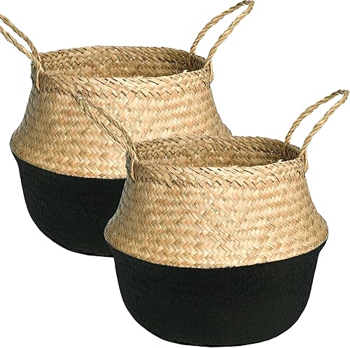 Miniatura 7 de LiloCraft - Cesta para plantas de hierba marina extragrande (tamaño 14 x 13 pulgadas, patrón patrón de diamante negro)  Solución de almacenamiento