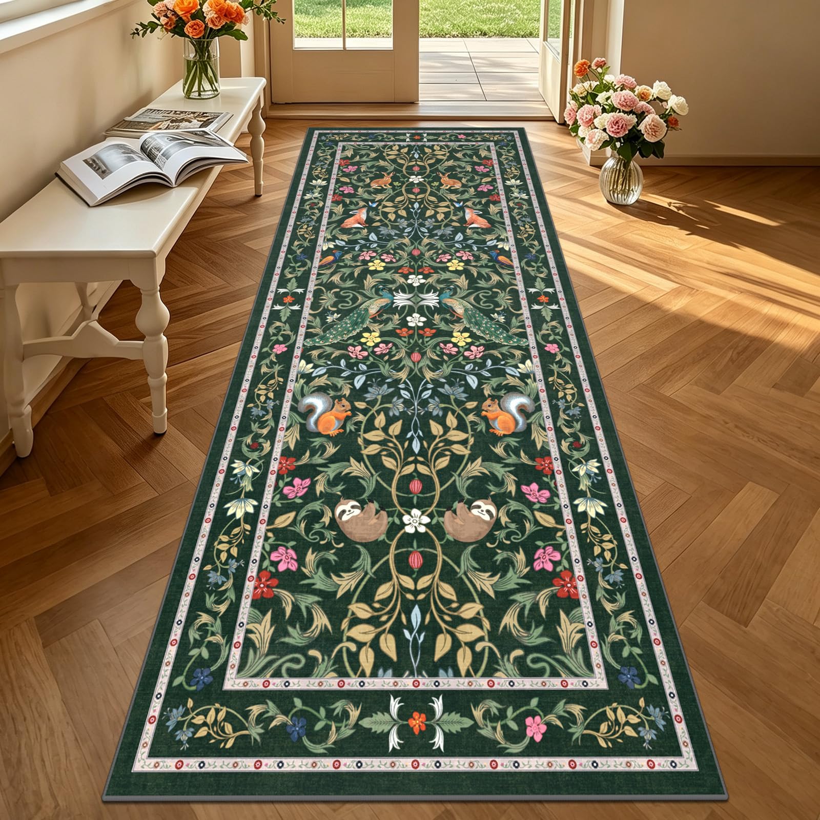 TUKDAK Teppich Läufer für Flur, Waschbarer Teppich Wohnzimmer, Boho Weich Kurzflor Schlafzimmer Carpet