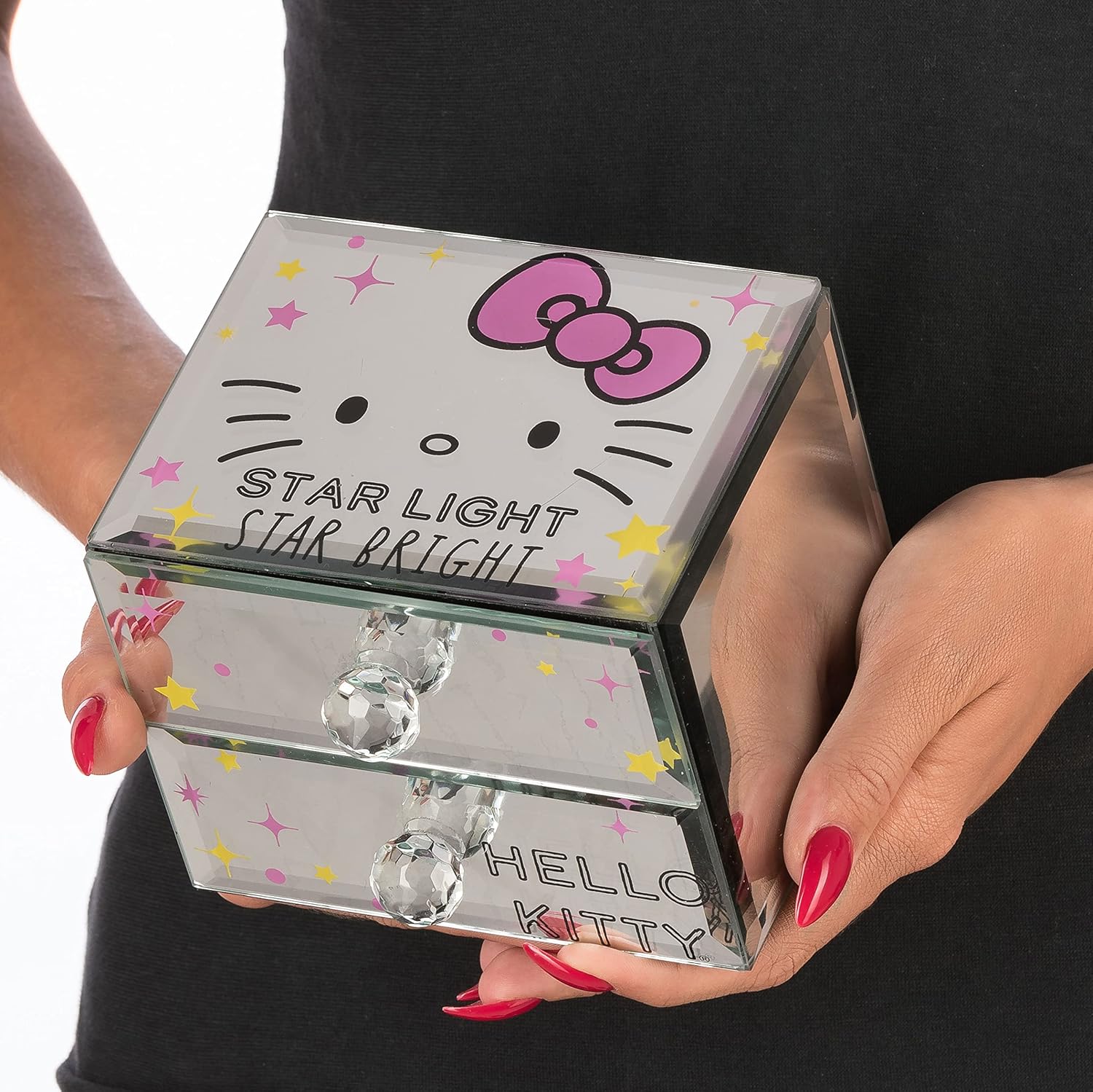 Jacmel Officially Licensed Hello Kitty ''Star Light Star Bright'' Mirror Glass Jewelry Box Organizer
