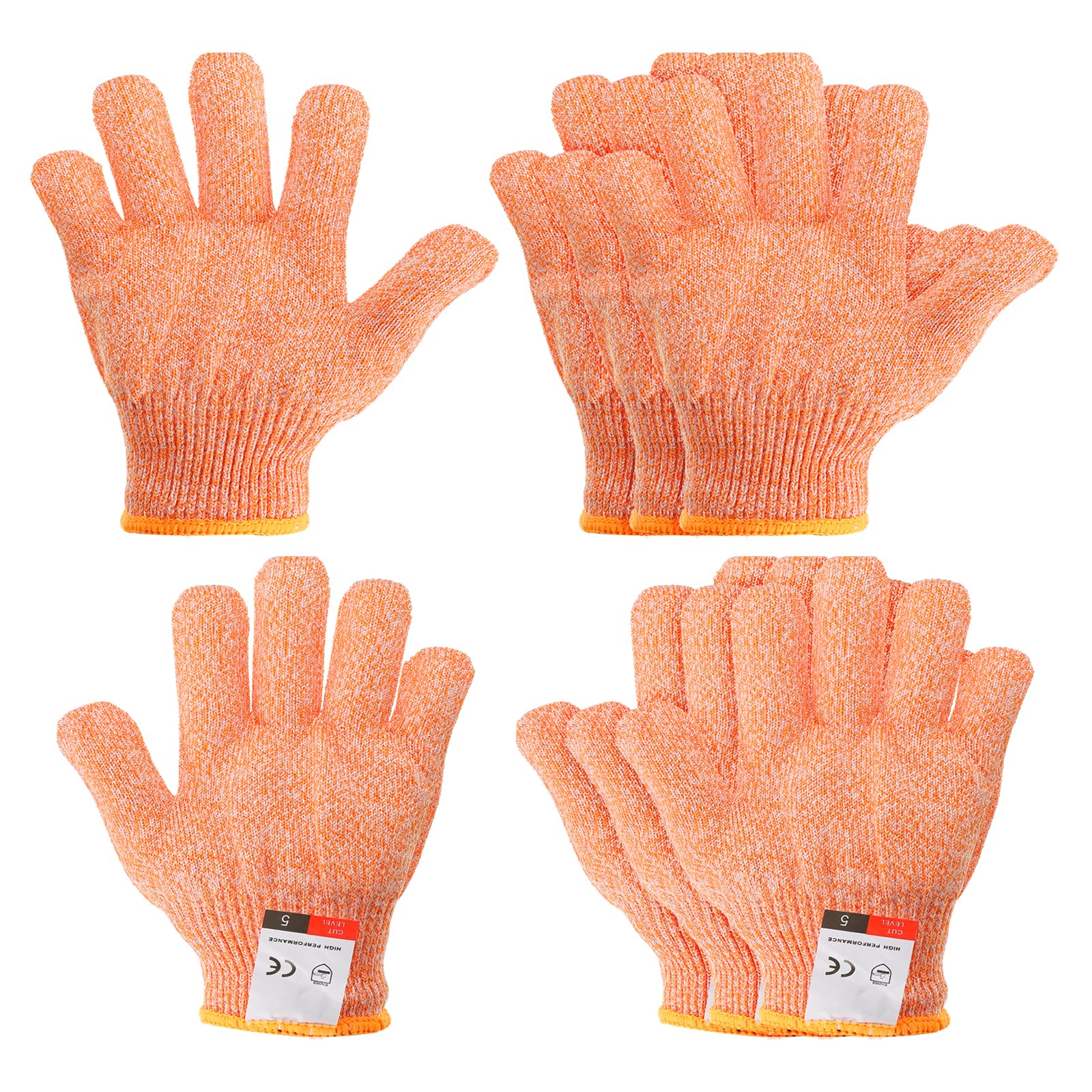 PATIKIL Cut Resistant Gloves, 4 Pair Level 5 Protection Anti Cutting Gloves for Kitchen Wood Carving Working X-Small, Orange