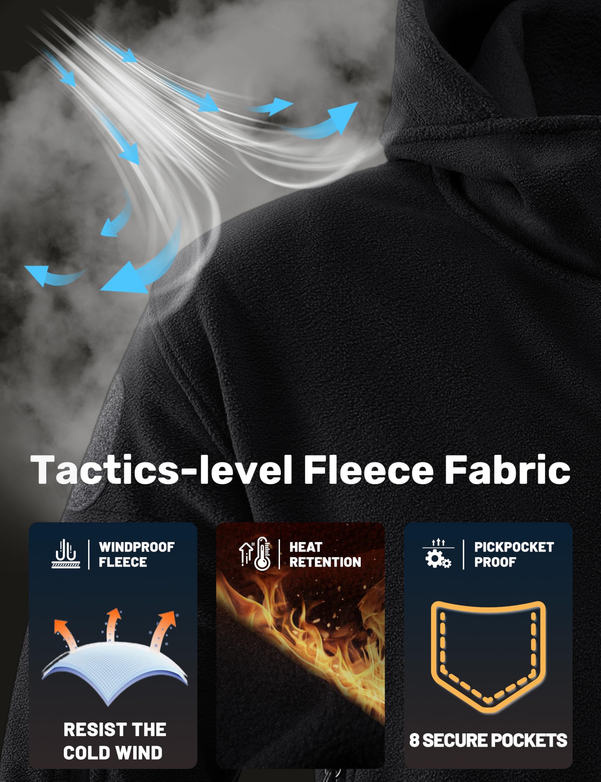 TACVASEN Giacca Uomo Giacca Pile Uomo Giacche in Pile Outdoor Militare Caldo Cappotto Felpa Pile Giubbotto da Lavoro Giacche Trekking Sport e Outdoor