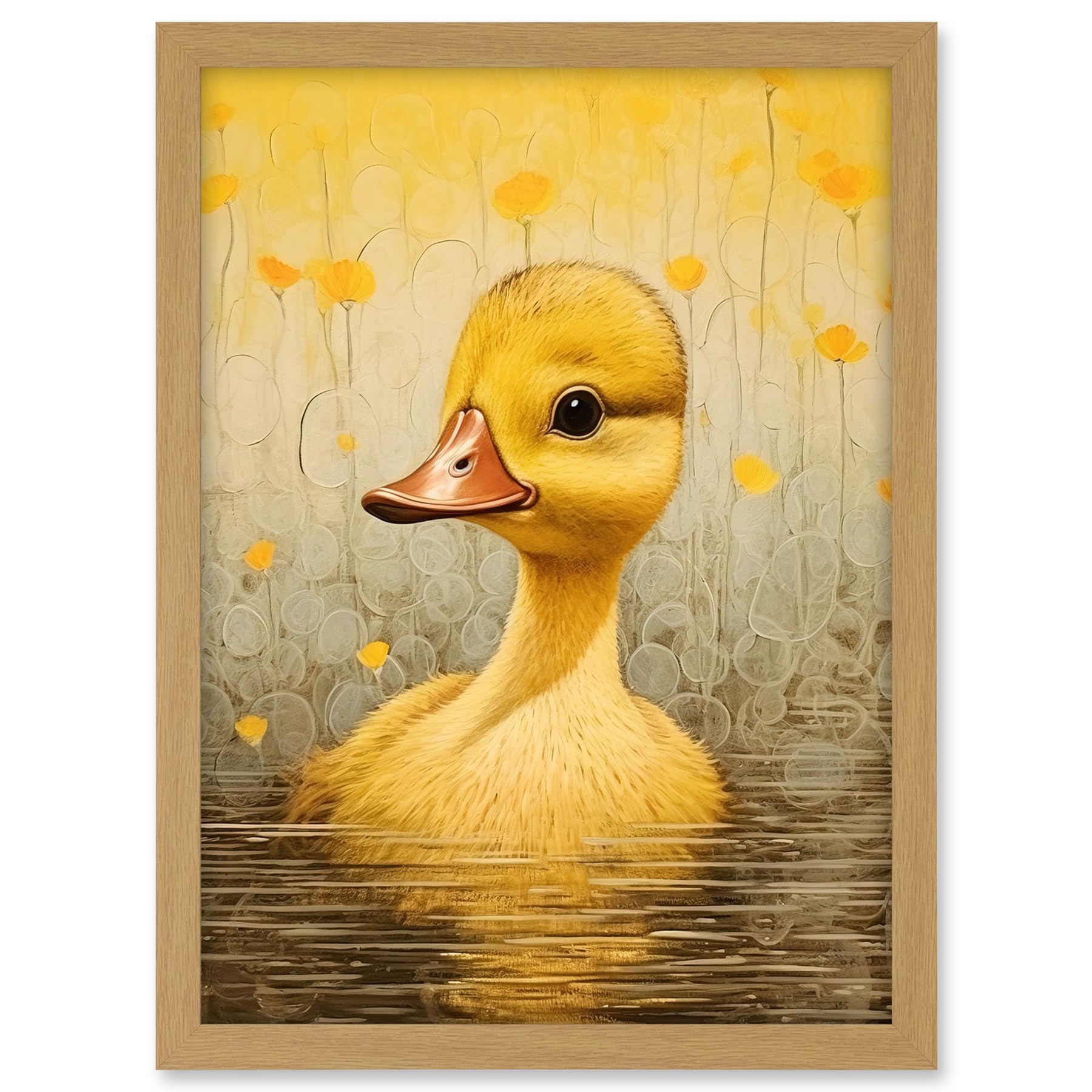 Artery8 Yellow Duckling Kids Bedroom Baby Nursery Calm Elegant Artwork Framed A3 Wall Art Print