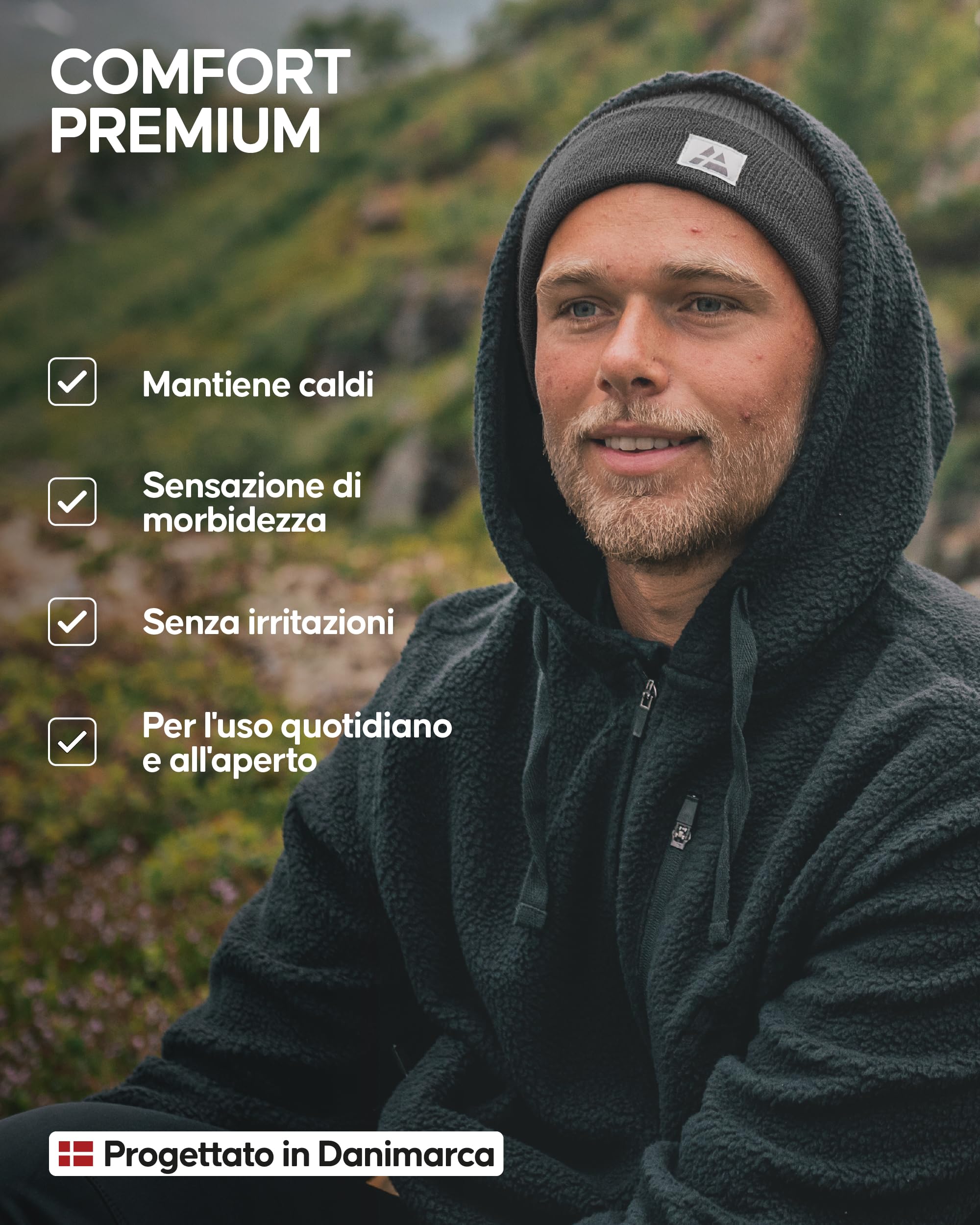 DANISH ENDURANCE Cappello Uomo Lana Merino e Fodera Pile, Berretto in Maglia, Taglia Unica Adulto, Beanie Invernale, per Sci e Sport