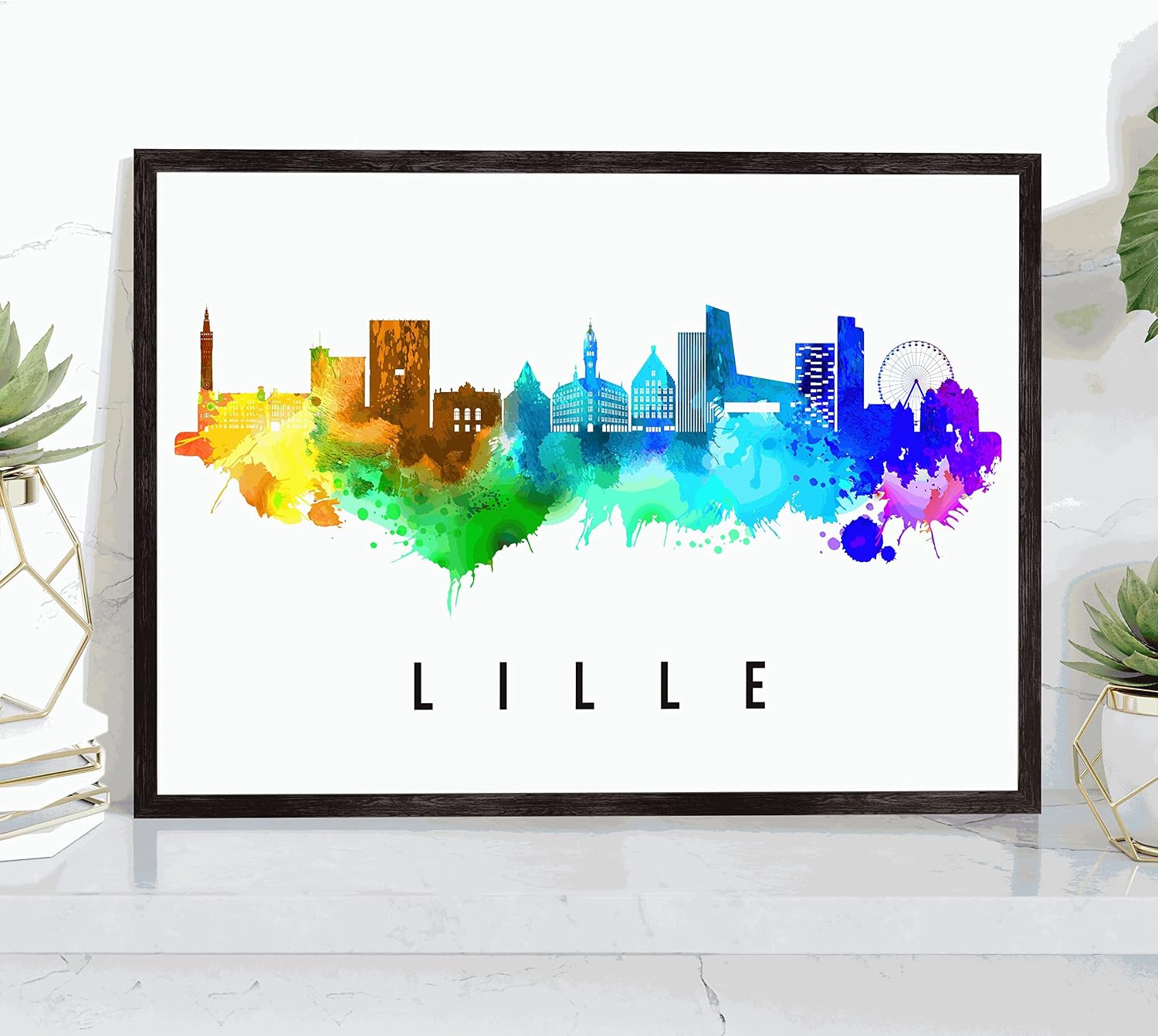 Lille Skyline France Poster, Lille Cityscape Painting, France Poster, Lille Cityscape and Landmark Print, Home Wall Art, Office Wall Decor