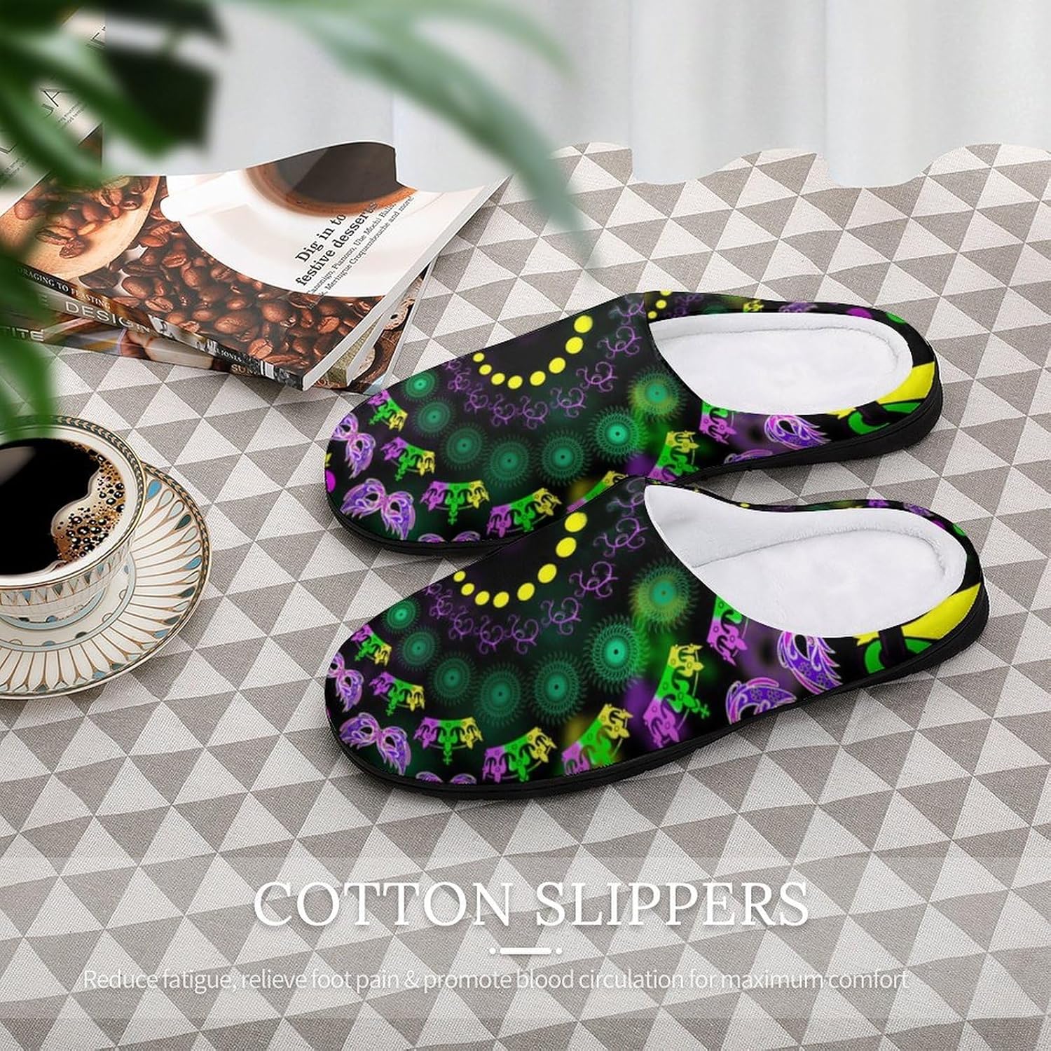 Psychedelic Vortex Mardi And The Gras Women's House Slippers Memory Foam Warm Shoes Spa Rubber Sole Indoor Outdoor
