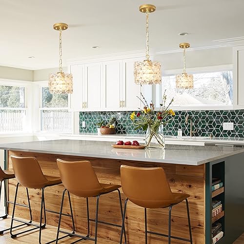 Miniatura 4 de Lámpara colgante de cristal, lámpara de techo colgante ajustable dorada moderna para isla de cocina, comedor, sala de estar, dormitorio