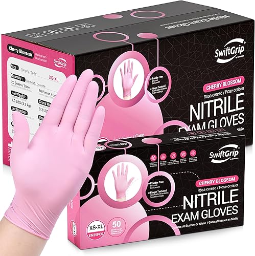 Guantes desechables rosados, 3 mil, XS, desechables, sin látex, seguros para alimentos, sin polvo, caja de 1000 unidades