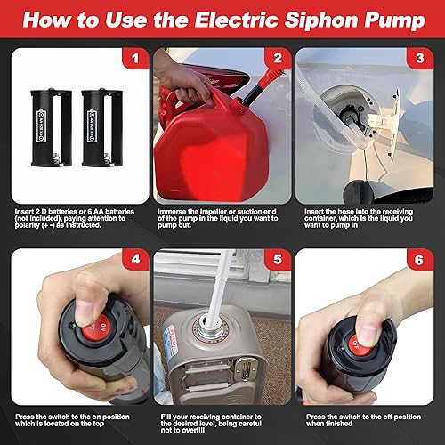 Miniatura 45 de Bomba de sifón eléctrica portátil para gas y diesel, bomba de transferencia de combustible a pilas, flujo de 3.5GPM, extractor de aceite tubo