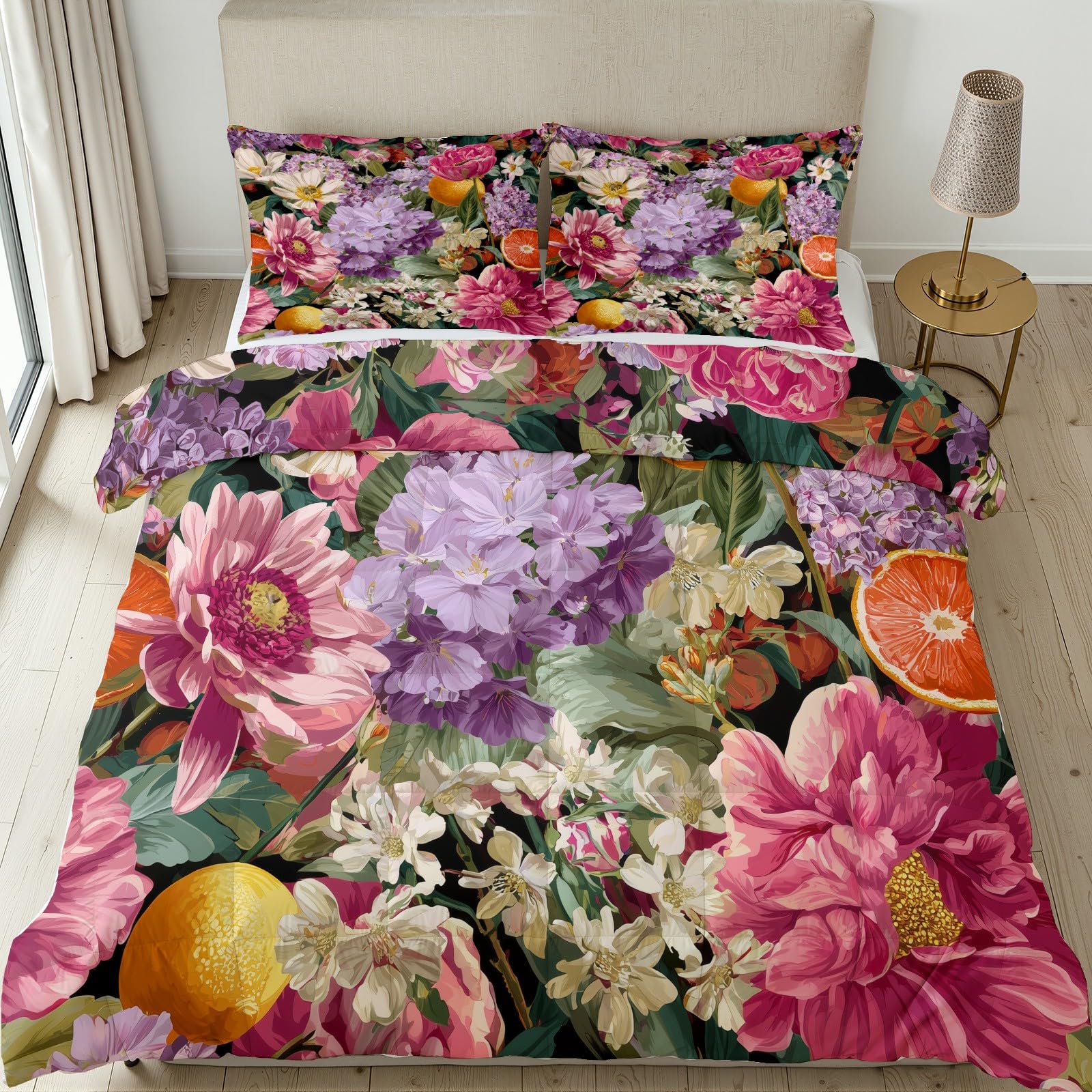 Vintage Blumenmuster Bettdecke Ohne Bezug 240x260 cm, Retro-Romantisches Blumen Waschbar 4 Jahreszeiten Steppdecke - Weiche Ganzjahresdecke mit 2 Kissenbezug 80x80 cm mit Reißverschluss