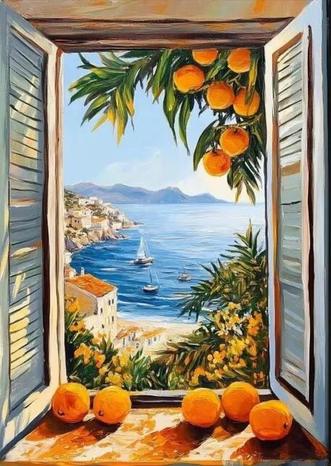 SHINERING Natural Scenery Beyond The Window Bohemian Colourful Open Window Canvas Painting Poster Prints Wall Art Picture Home Decor A15 40X50Cm Unframed