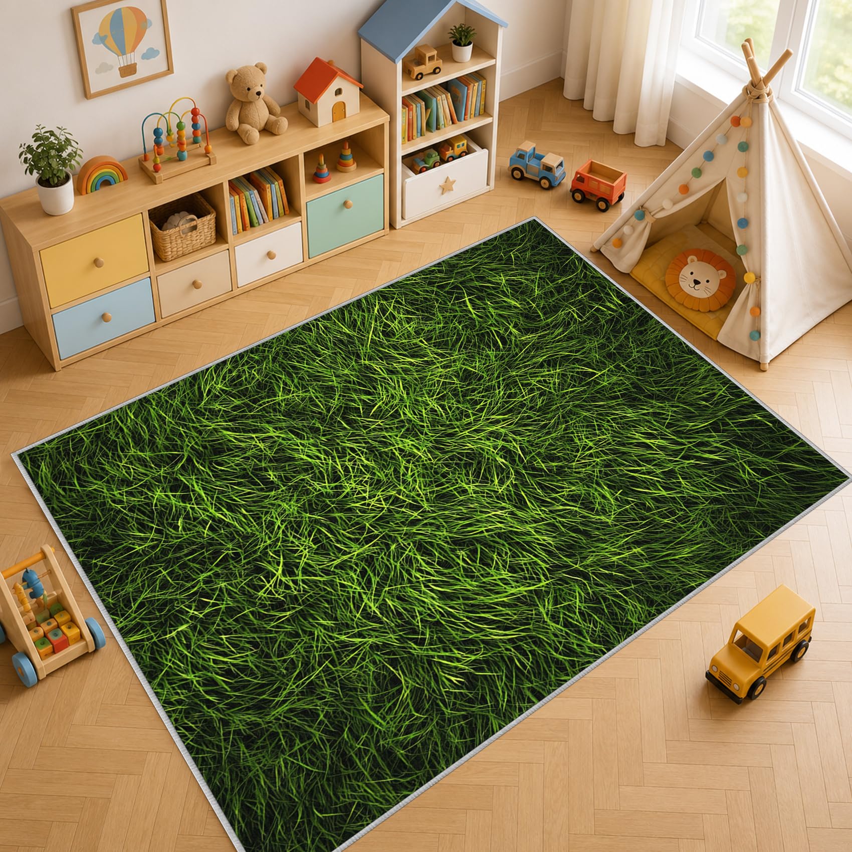 Générique Tapis Salon Herbe Vert 140x200cm Lavable en Machine Antidérapant
