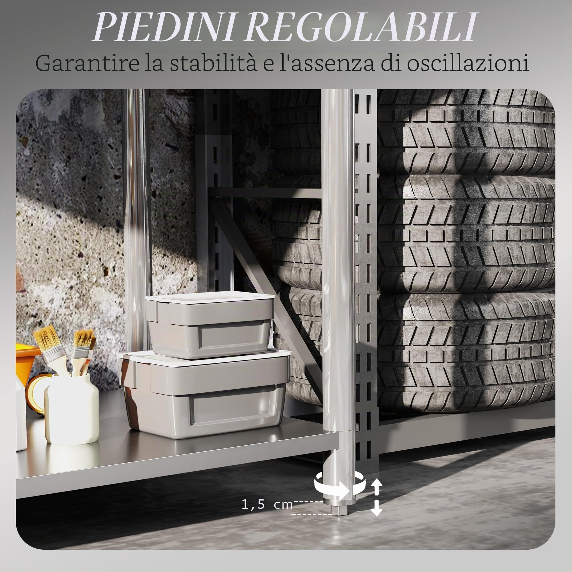 HOMCOM Tavolo Preparazione Acciaio Inox 24x47x34 Pollici con Ripiano | Tavolo da lavoro in metallo, banco da lavoro, per hotel, cucina, garage, cortile
