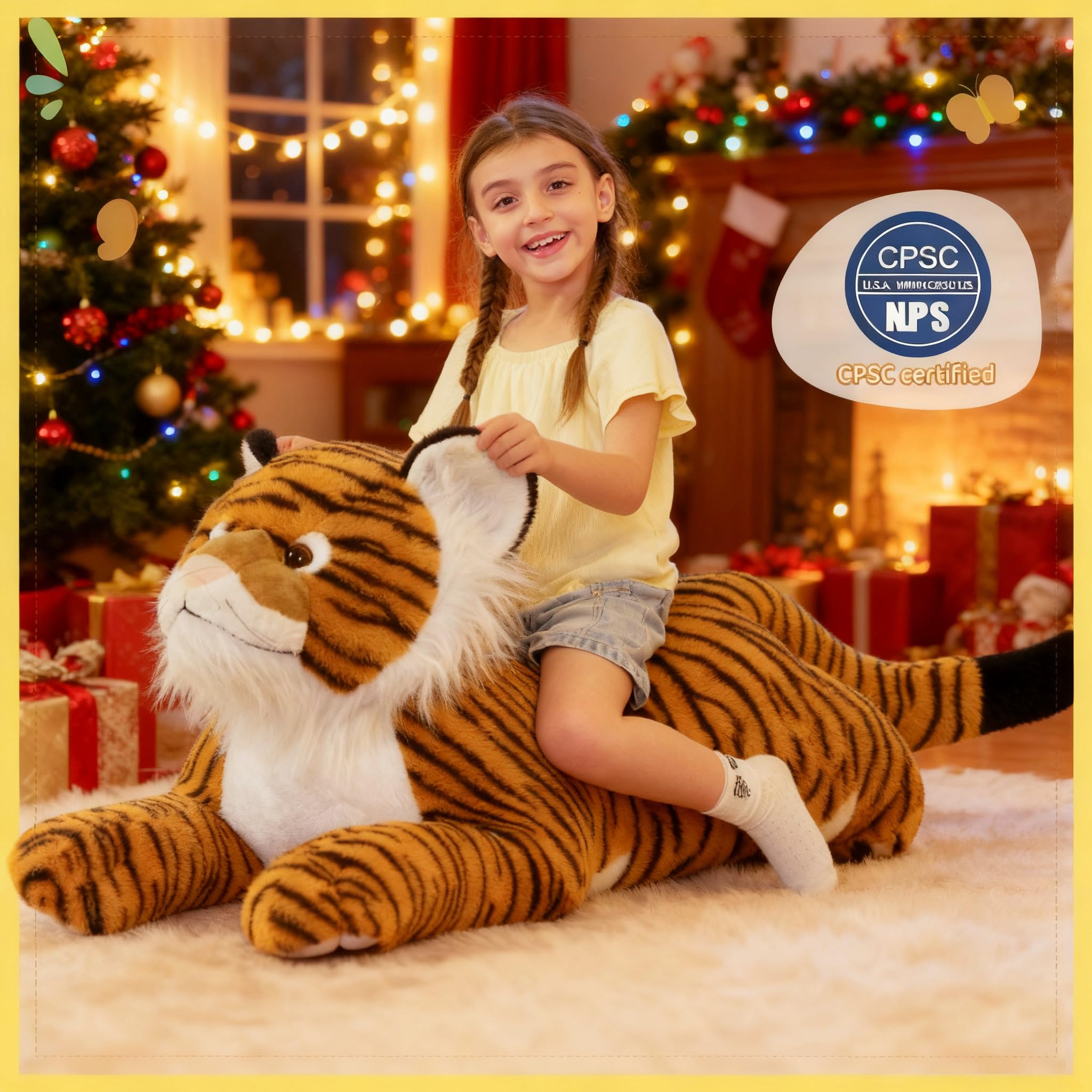 KERTA 43.3inch Giant Tiger Stuffed Animal, Hugging Soft Tiger Plush Body Pillow for Boys Girls, Realistic Large Stuffed Tiger Plush Toy Gift for Christmas Birthday Decor 4