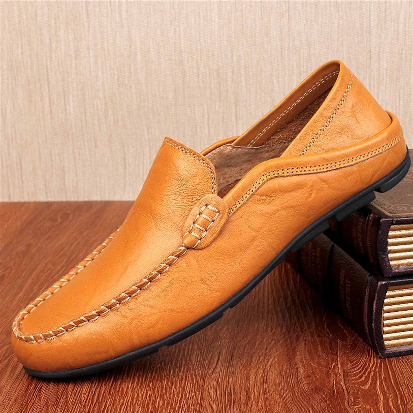 Mocassins en Cuir pour Homme - Chaussures Basses À Enfiler - Chaussures D'Été Légères - Chaussures en Cuir Semelle Souple - Chaussures Habillées Décontractées - Chaussure pour Bureau