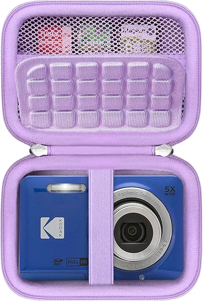 BOVKE Travel Case for KODAK PIXPRO Friendly Zoom FZ45 FZ55 Digital Camera, Portable Hard EVA Carrying Case Storage Bag with Strap, Mesh Pocket for Accessories, Battery, Card, Cable, Purple