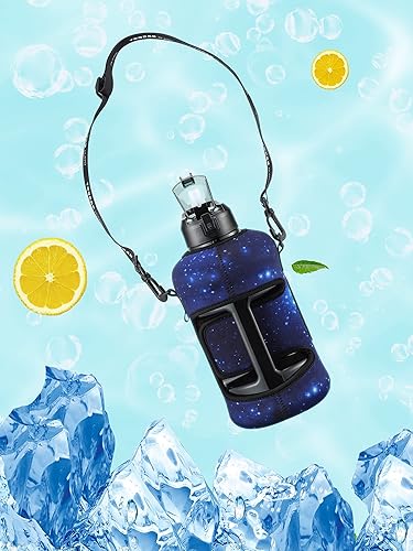 Miniatura 9 de Botella de agua de medio galón con popote de 74 onzas botella de agua grande para gimnasio con funda de almacenamiento jarra de agua de galón sin