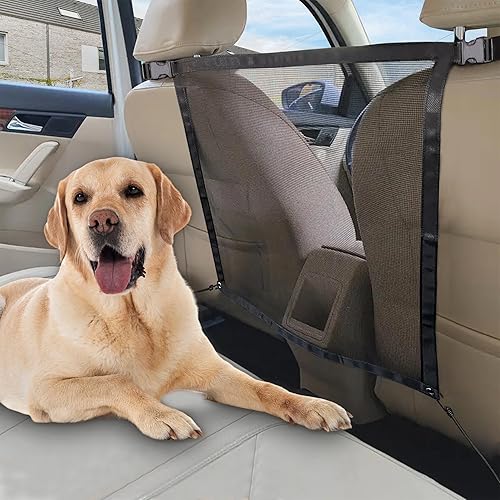 Universal Dog Car Net Barrier – Sturdy Mesh, Easy Install, Breathable Design, Easy to Clean, Flexible Bungee Cords for Adjustable Fit 23"×23" (Black)
