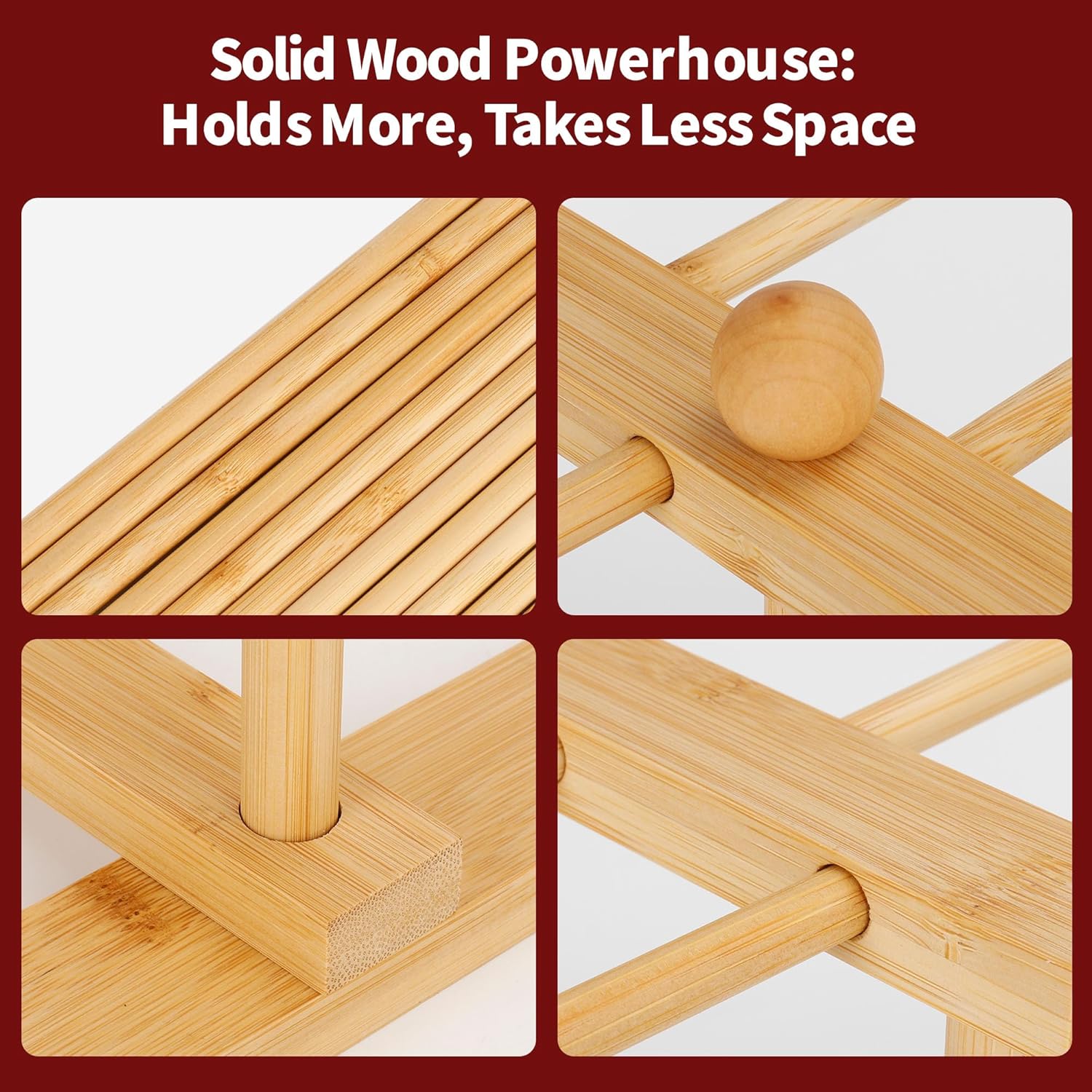 CycForge Bamboo Pasta Drying Rack with 14 Rods & Transfer Wand - Large Capacity Collapsible Stand for Fresh Homemade Spaghetti, Foldable Space Saving Storage - Image 2