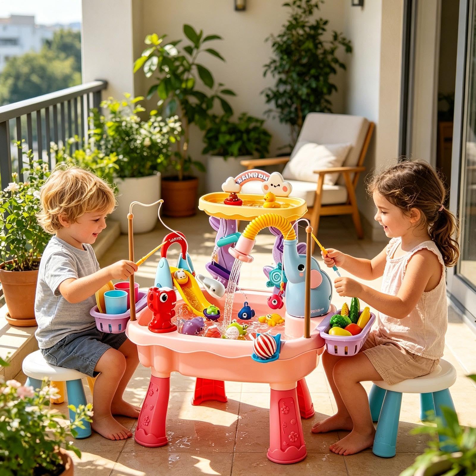 Stolik Wodny Z Pompką Elektryczną | Zabawka Wędkarska Z Elektryczną Pompką | Zabawka Wędkarska Dla Dzieci | Dla Przedszkolaków do Ogrodu, na Taras, Plażę, Kemping, do Żłobka, w Domu, Łazience, Pokoju