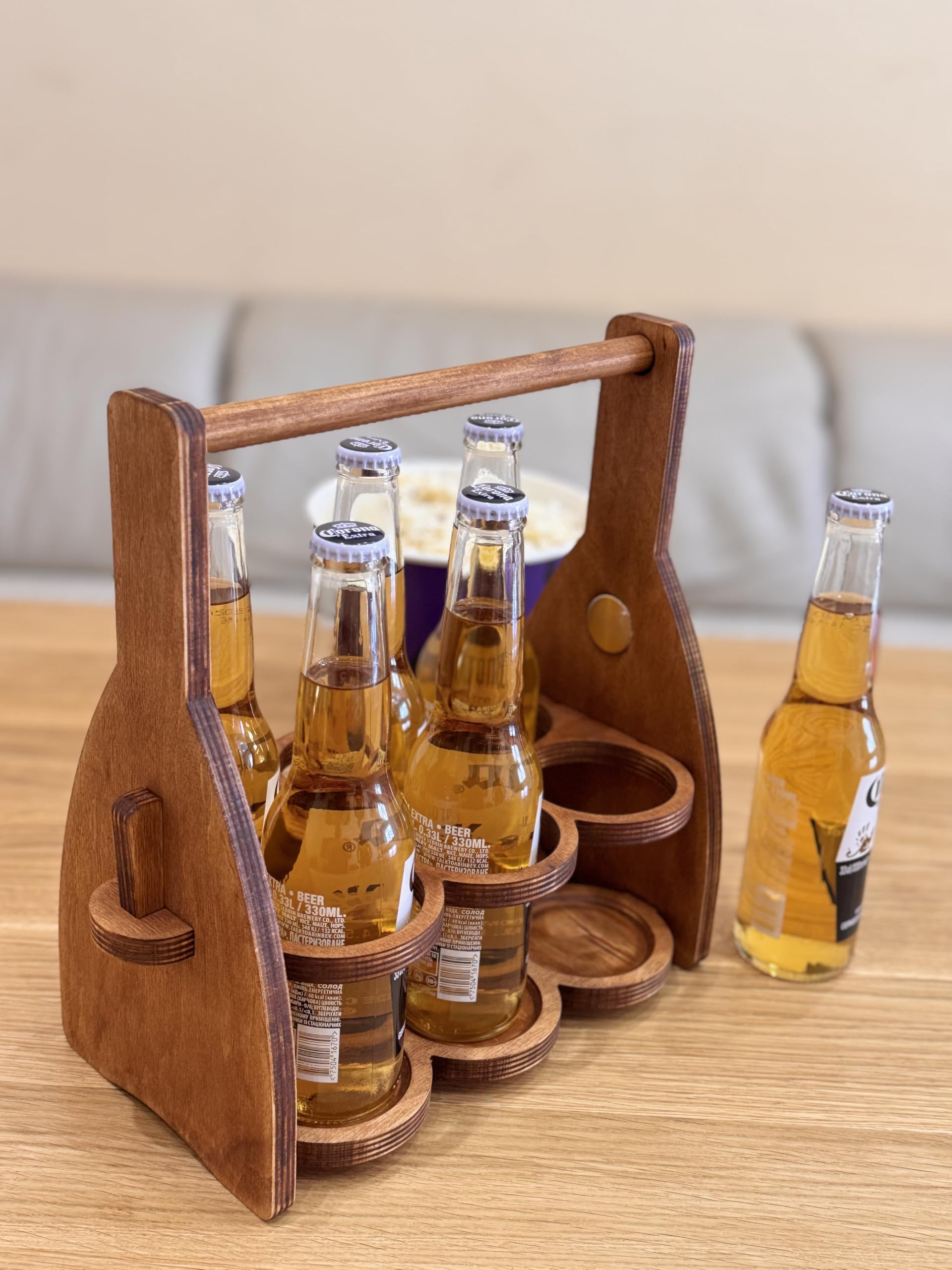 Bierbehälter aus Holz für 6 Flaschen – zusammenklappbarer Getränkehalter – beste Bierliebhaber Geschenke für Männer, Ihn, Papa – 6er-Pack Holz-Biertragetasche, Trinkhelfer, handpassend