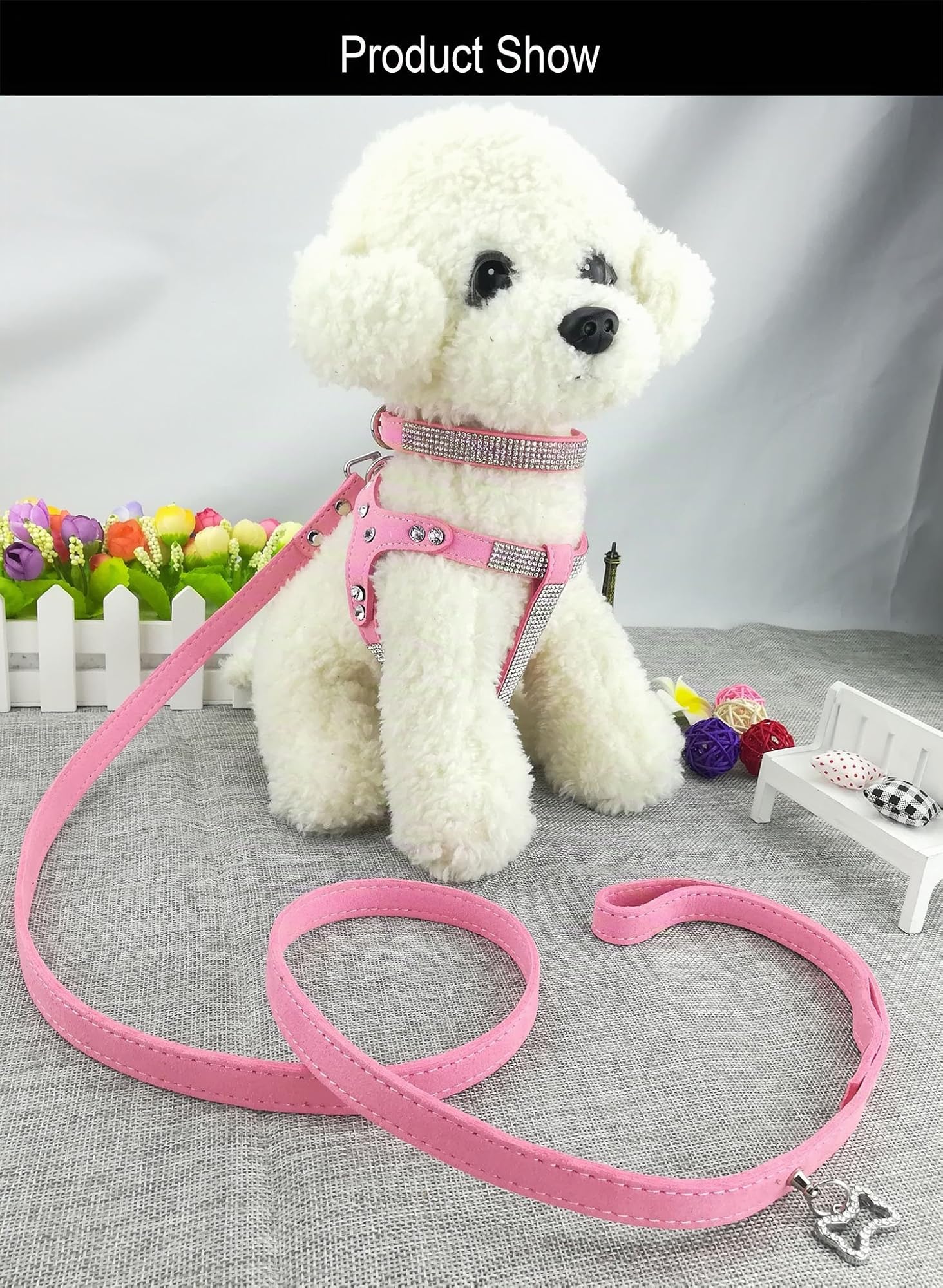 Collare per cane e pettorina e set di guinzaglio, collare per cani di moda, con imbracatura e guinzagli, imbracatura e stoccaggio comodo in microfibra per cani